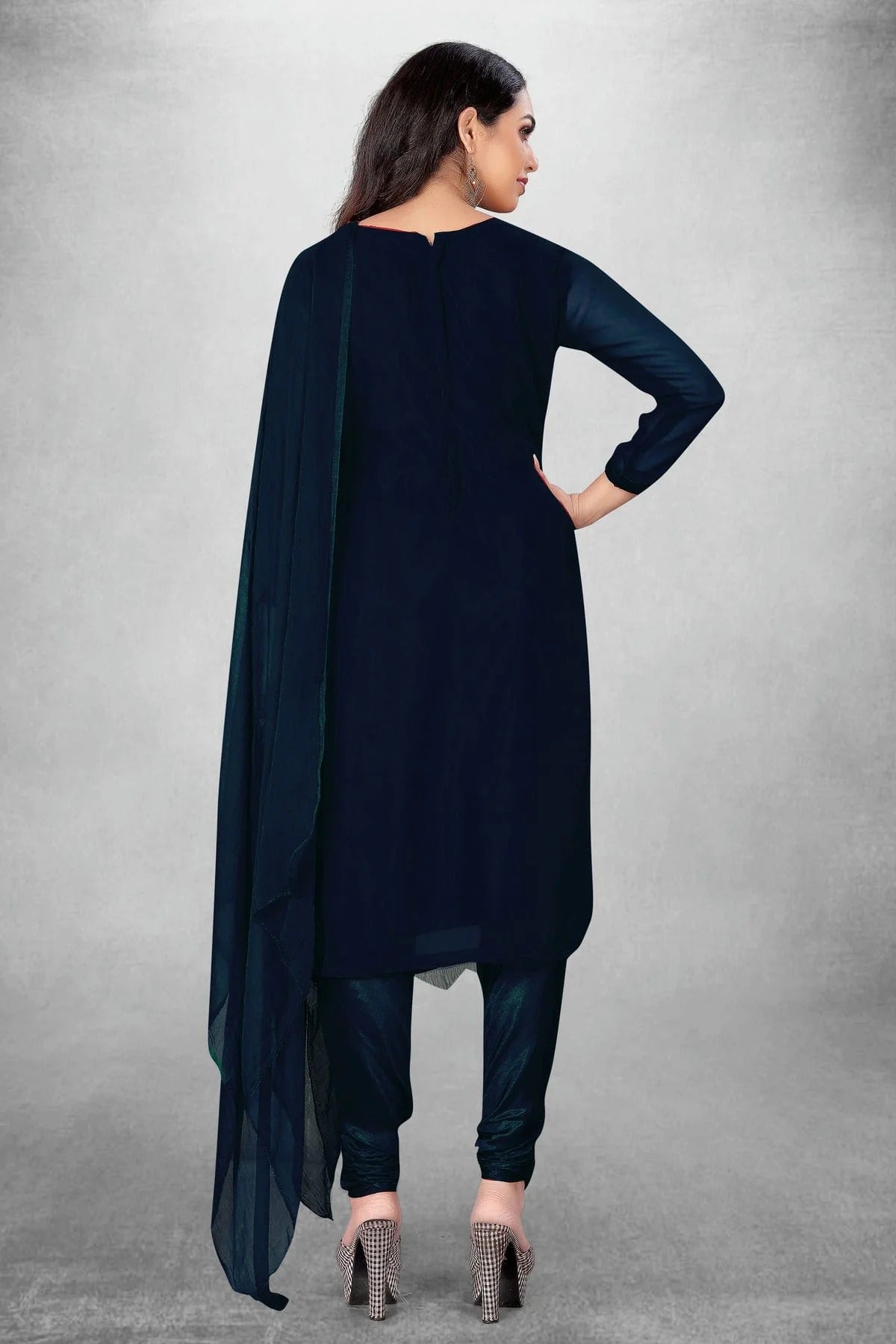 Navy Blue Colour Unstitched Georgette Churidar Suit US1160807 A