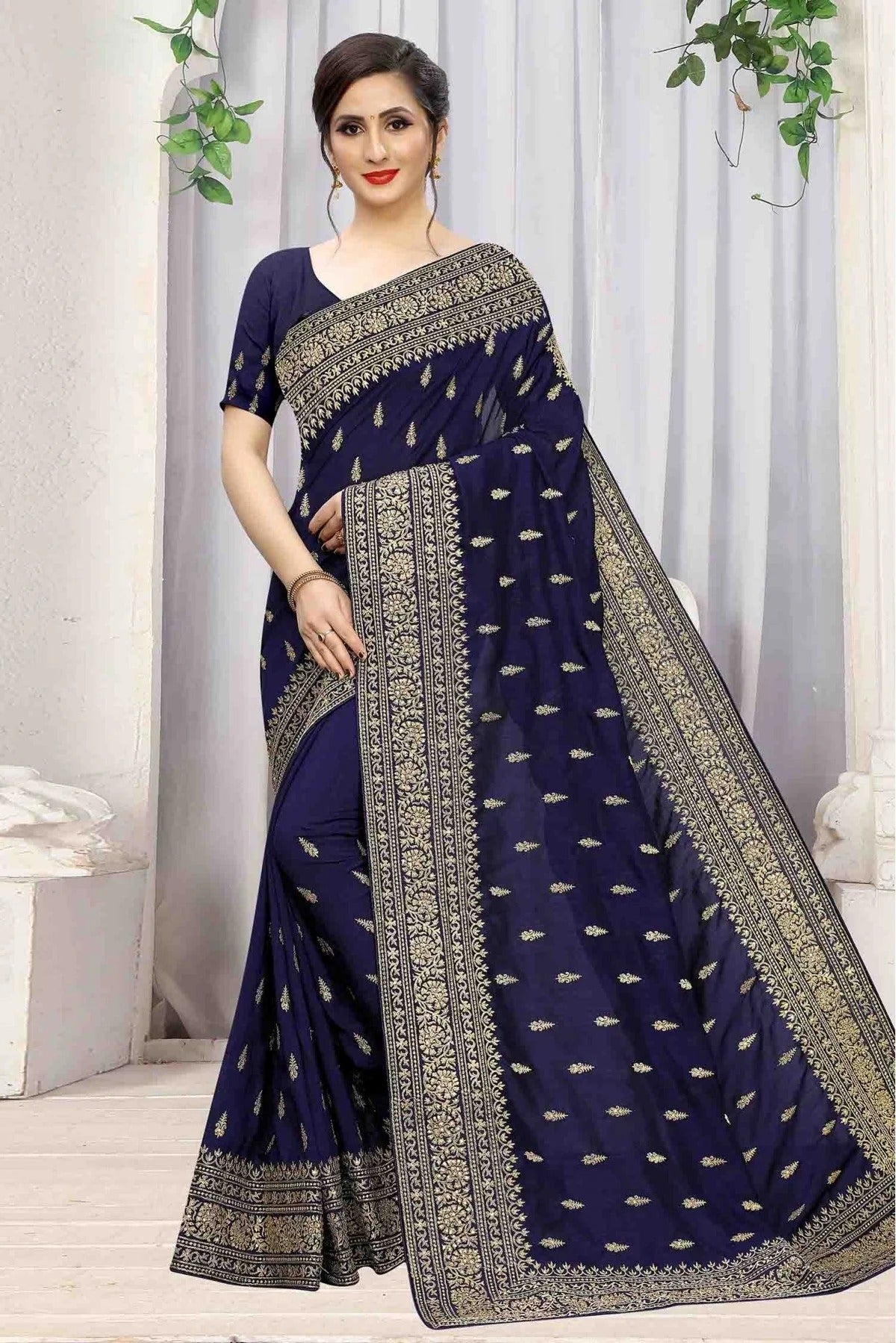 Navy Blue Colour Vichitra Silk Designer Saree SD1090067