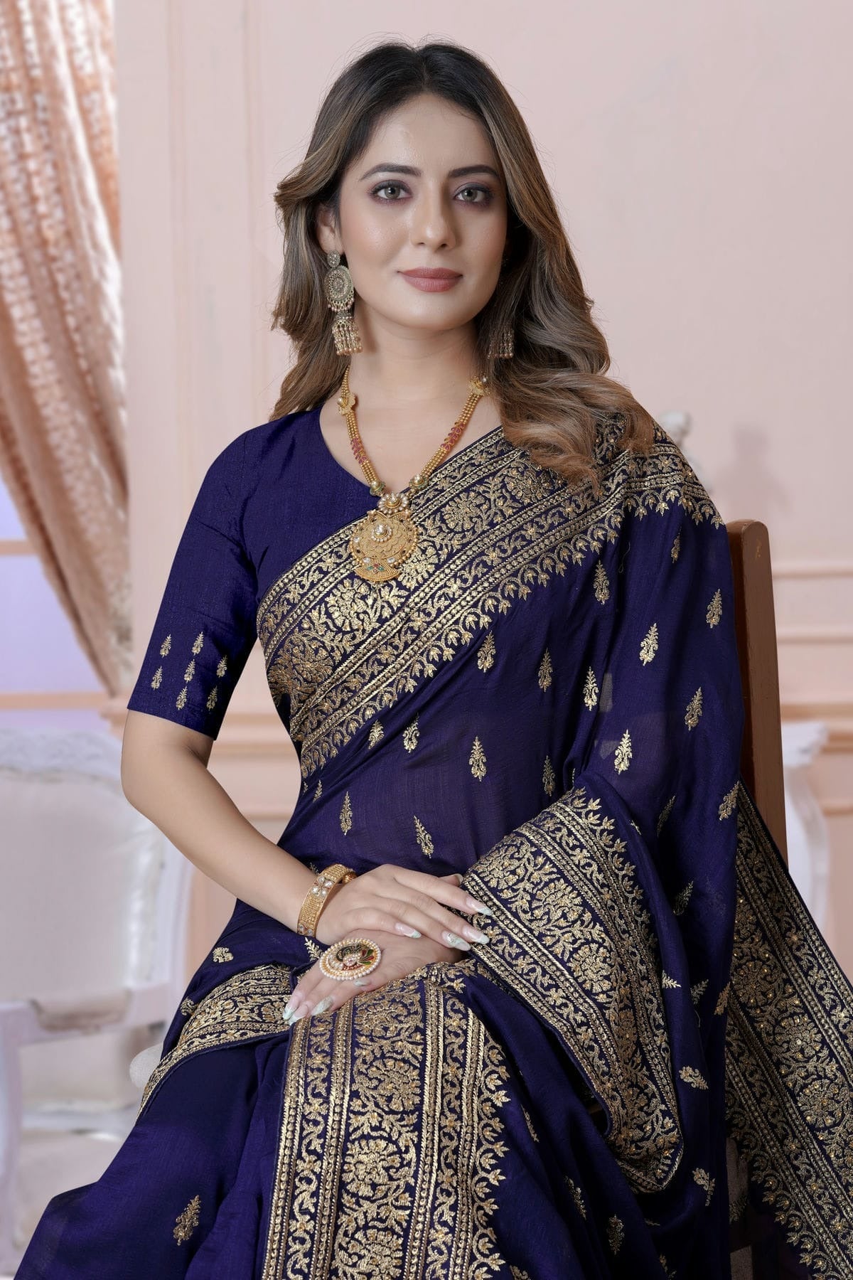 Navy Blue Colour Vichitra Silk Saree SD1090894 A_49a1ec9a 9c10 4035 a329 519bab7113a0