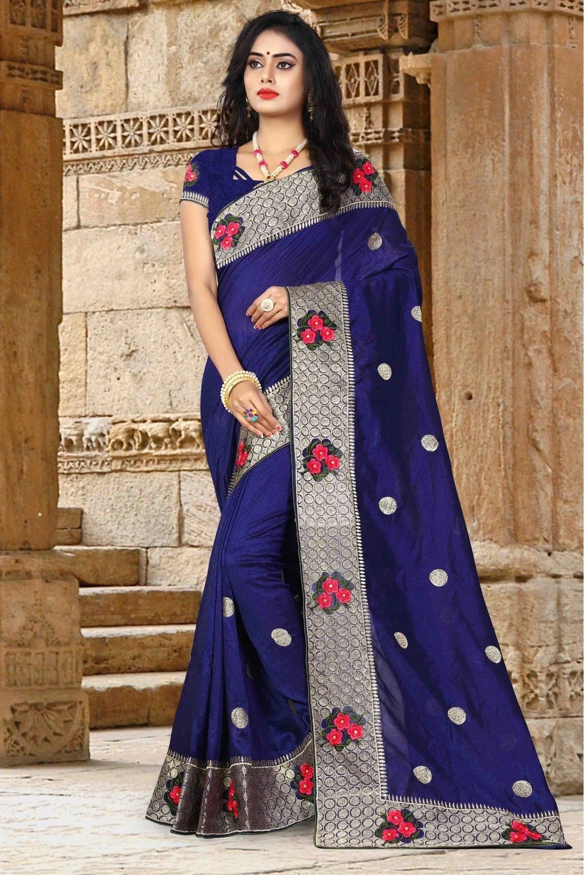 Navy Blue Colour Vichitra Silk Woven Saree SD1120009