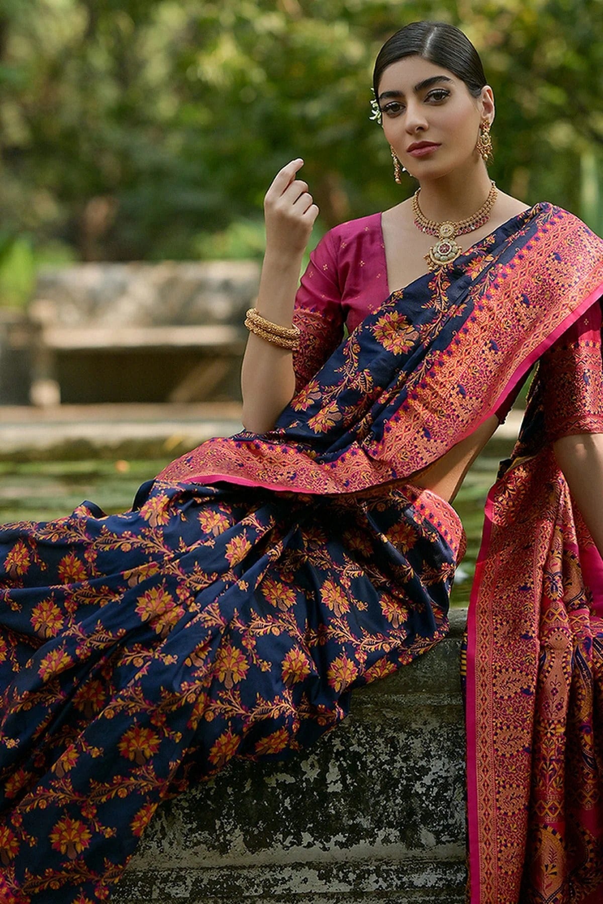 Navy Blue Colour Woven Work Pashmina Silk Saree SD1260029 B