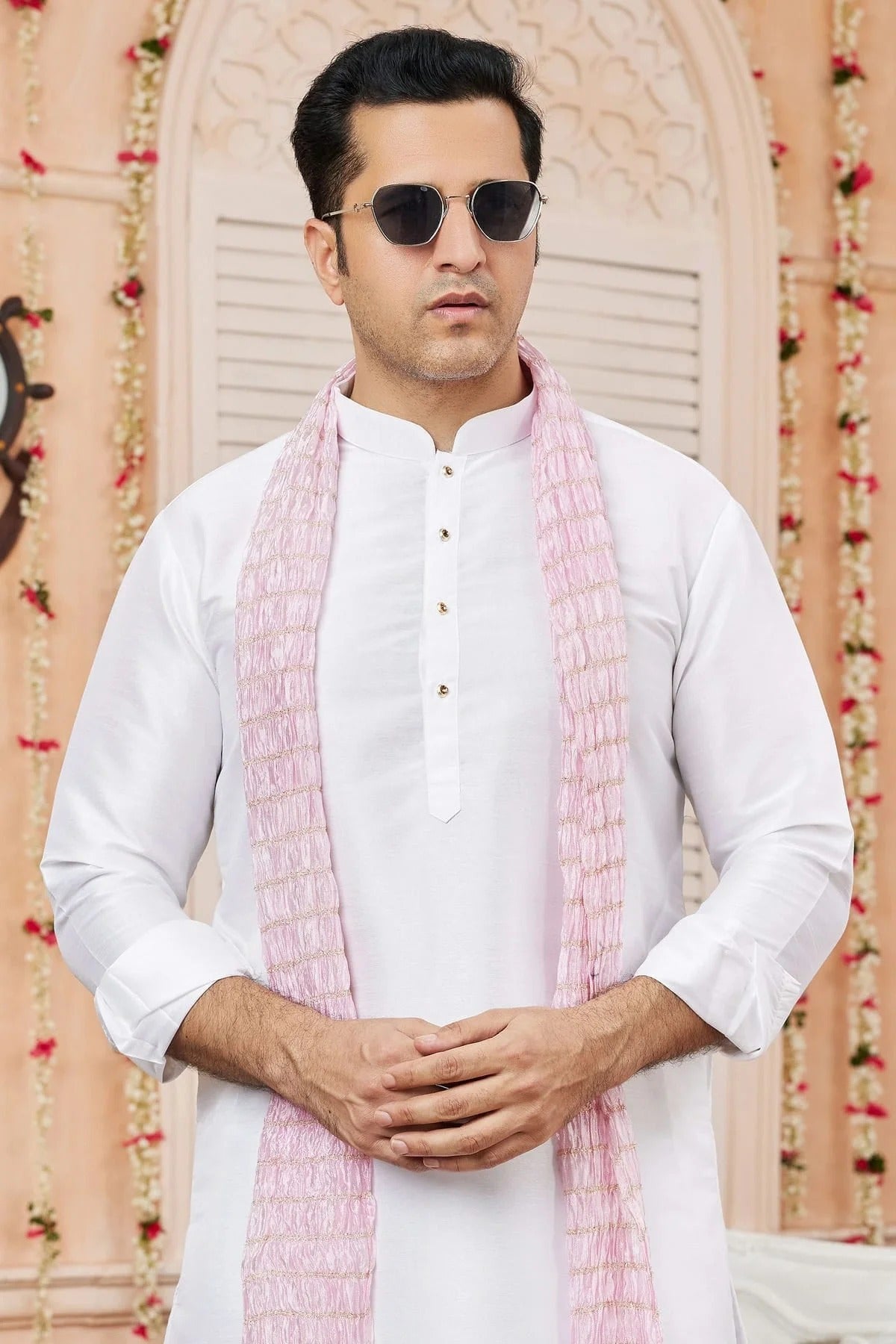 Off White Colour Art Silk Kurta Pajama With Stole KP1230242 B