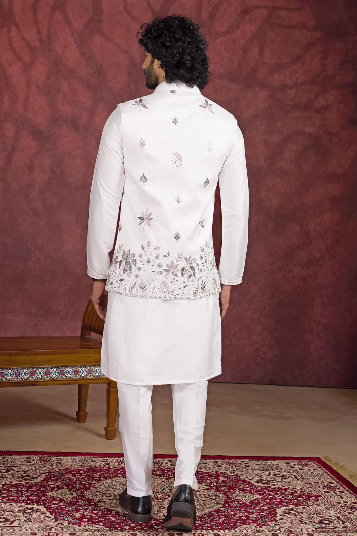Off White Colour Art Silk Pintux Work Kurta Pajama With Jacket