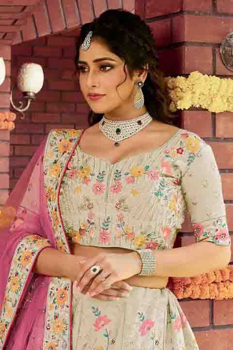 Off White Colour Art Silk Resham Work Lehenga Choli LC1080123 A