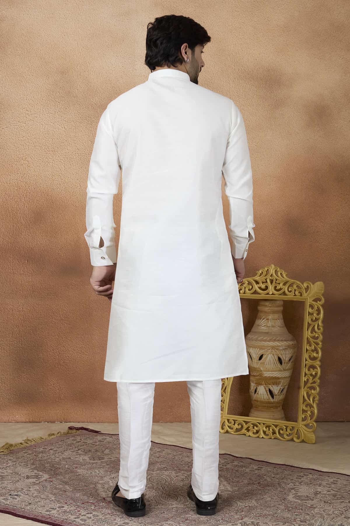 Off White Colour Art Silk Solid Kurta Pajama
