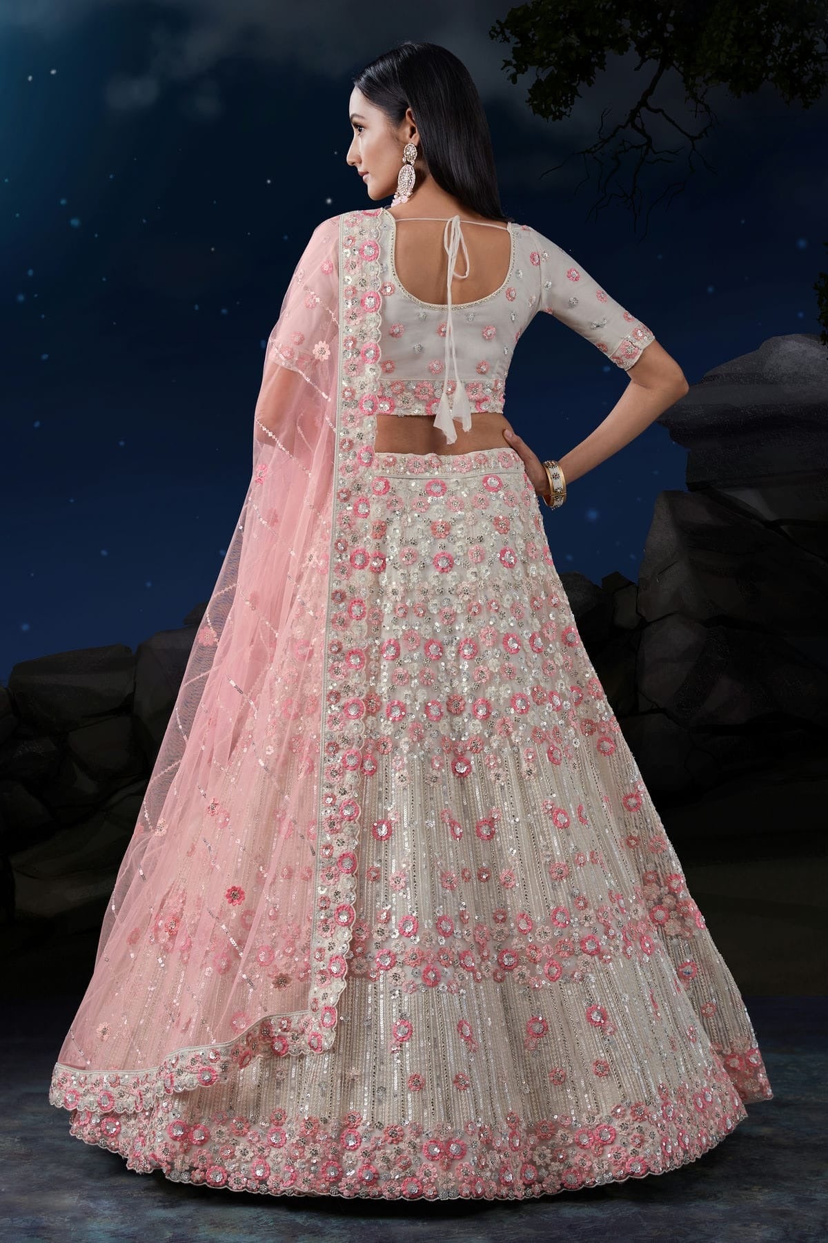 Off White Colour Embroidery Soft Net Lehenga Choli LD1080722 A