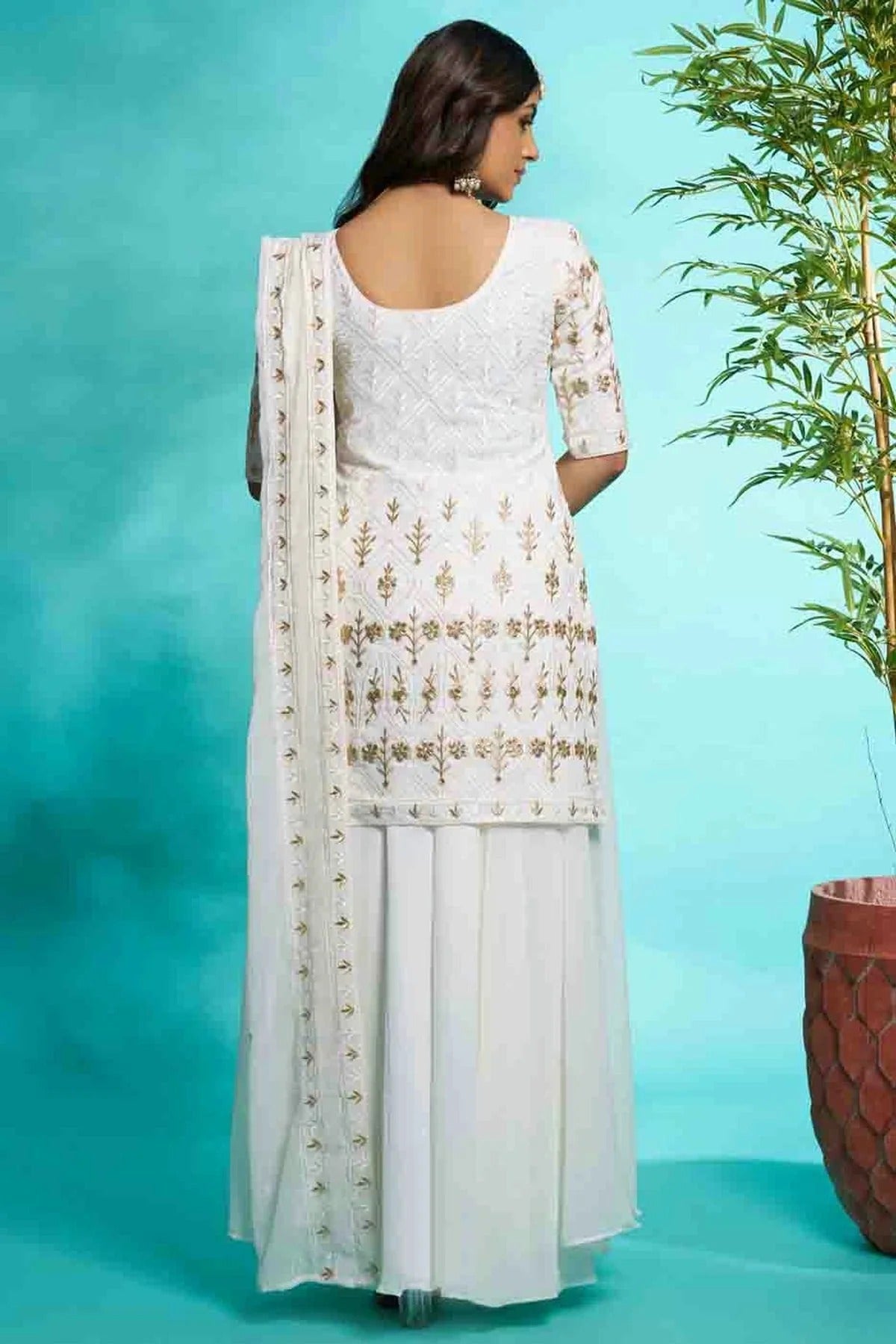 Off White Colour Faux Georgette Stitched Suit SS1112898 A