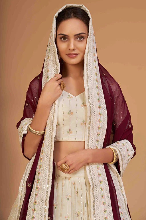 Off White Colour Georgette Designer Lehenga Choli LC1240094 B