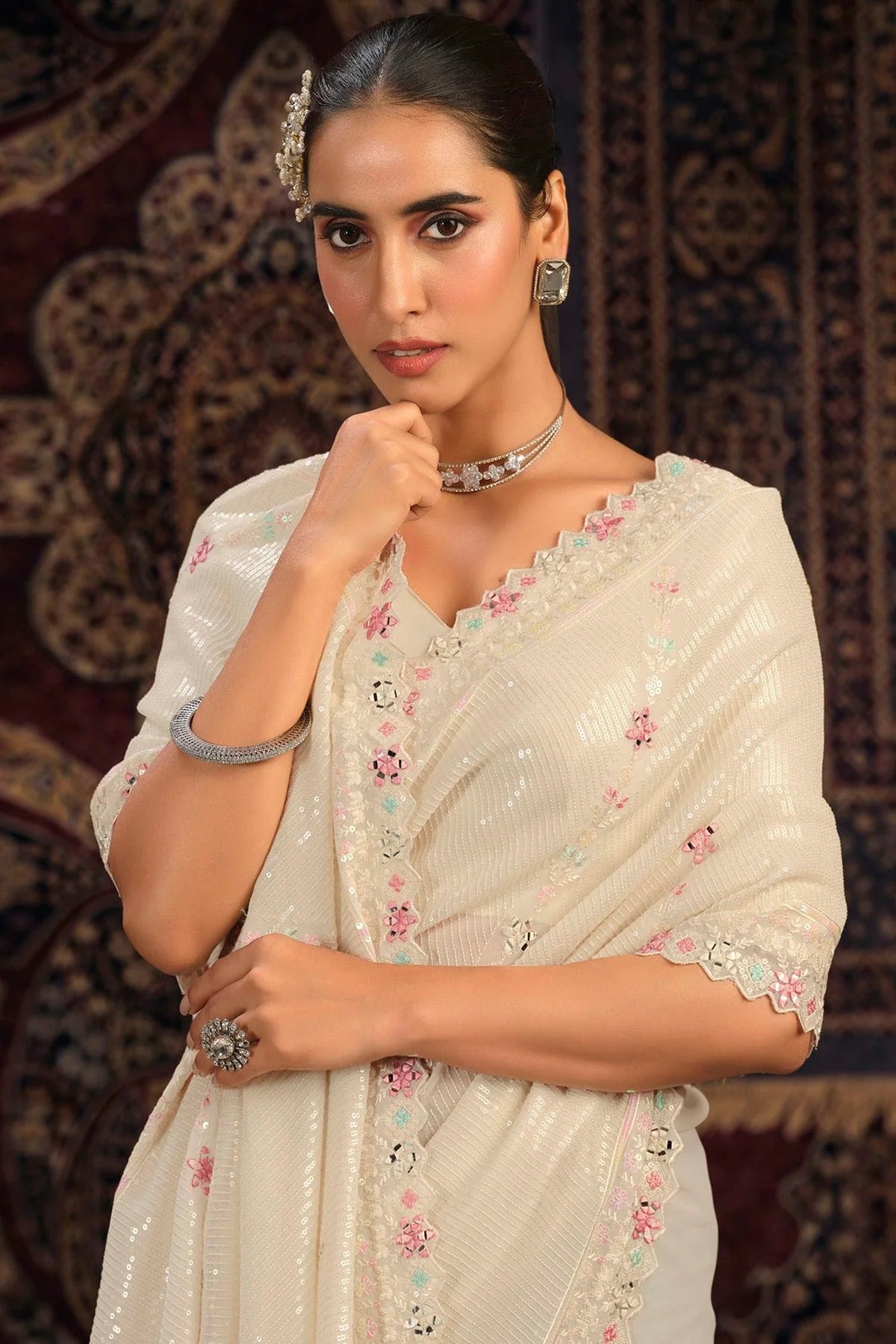 Off White Colour Georgette Designer Saree SD1080875 B