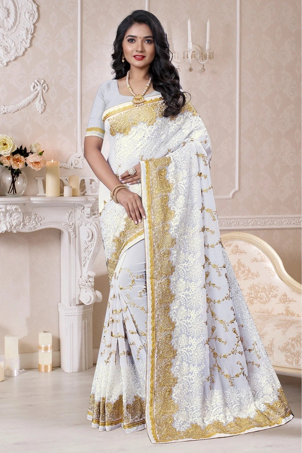 Off White Colour Georgette Designer Saree SD1090128