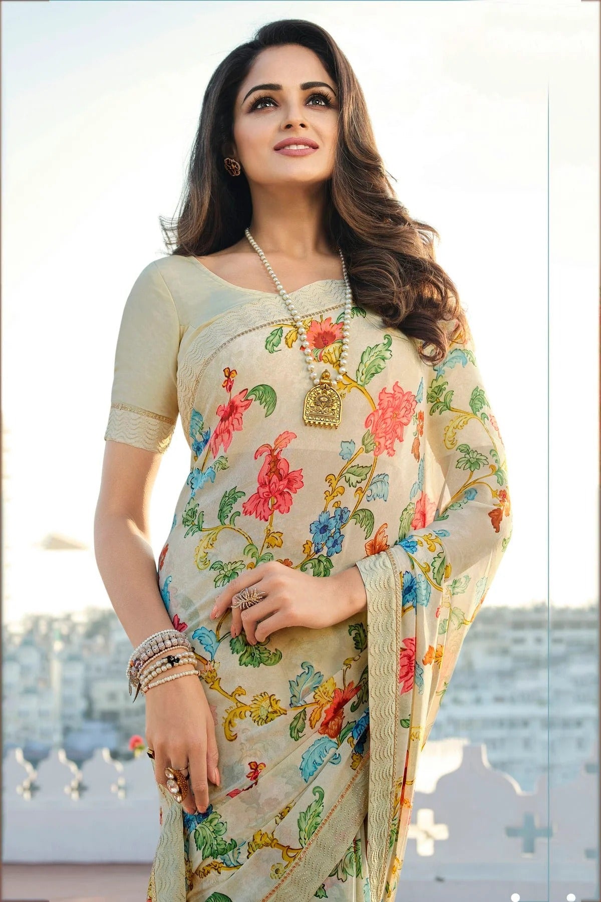 Off White Colour Georgette Printed Saree SD1180077 A