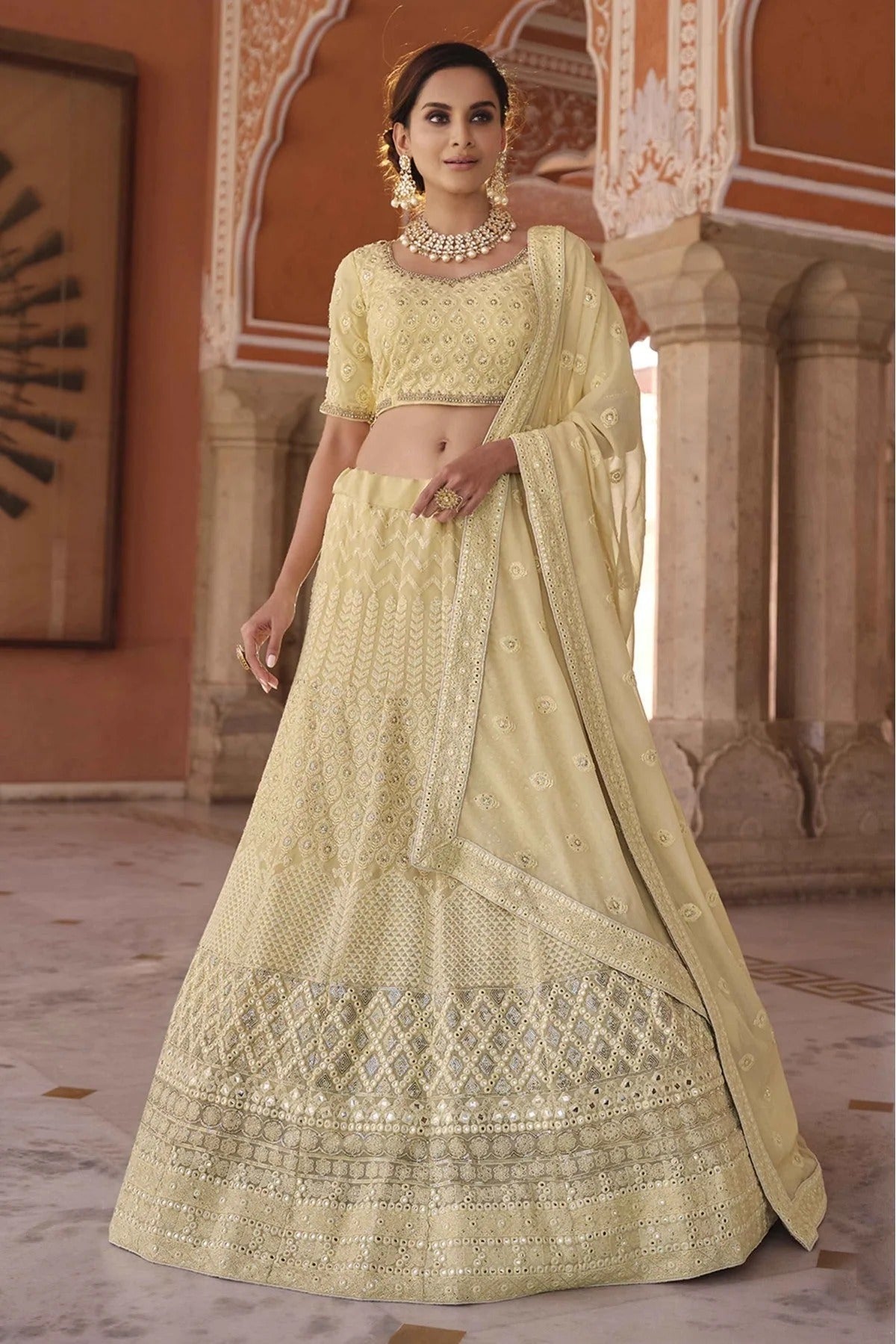 Off White Colour Georgette Sequins Work Lehenga Choli LC1080613