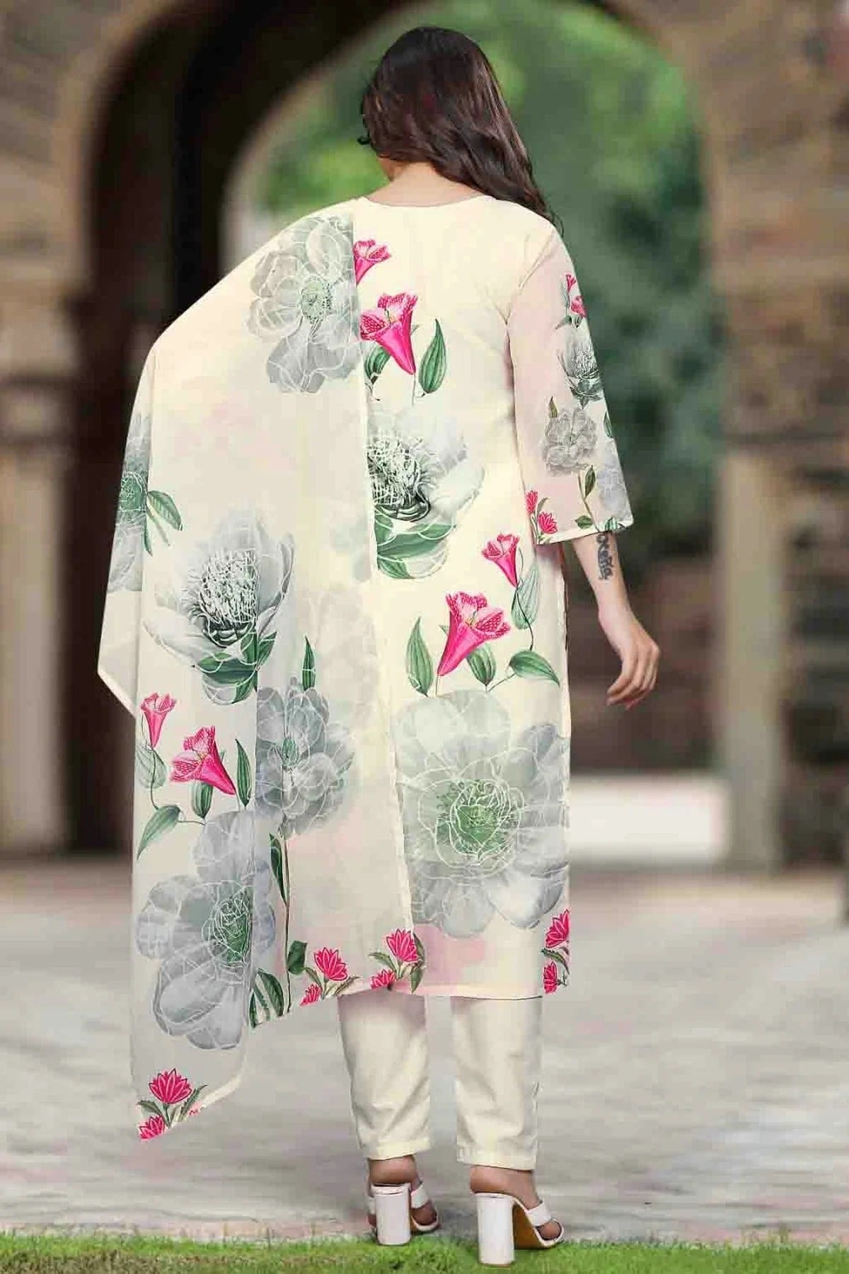 Off White Colour Georgette Stitched Suit SS1113308 A