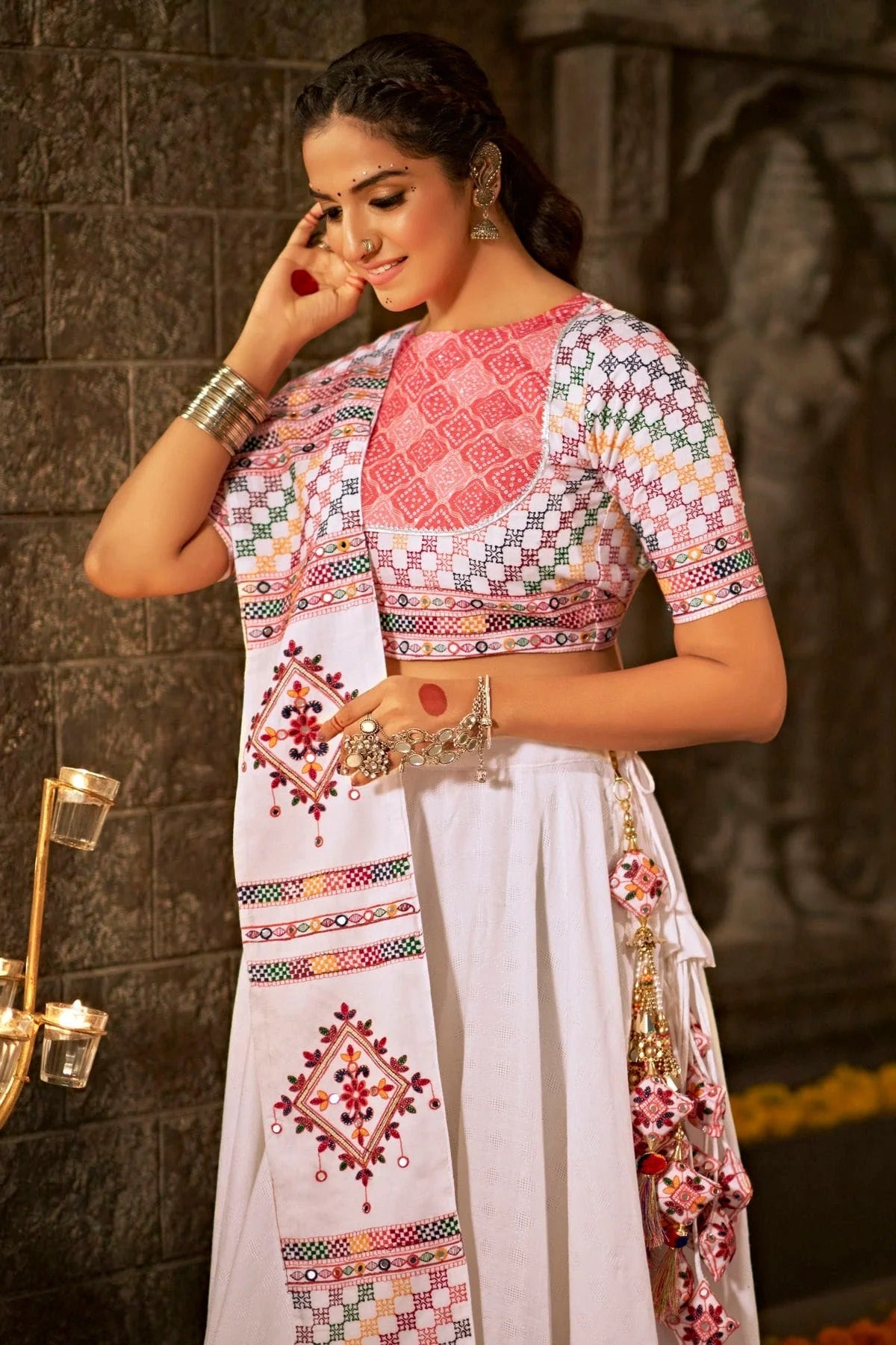 Off White Colour Jacquard Cotton Navratri Lehenga LC1150219 A