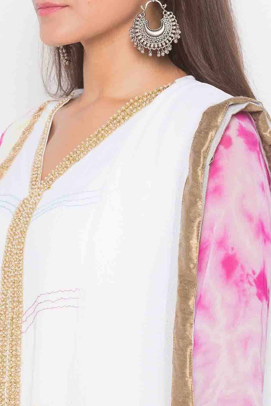 Off White Colour Plus Size Stitched Georgette Embroidery Palazzo Pant Suit BW1070190 B