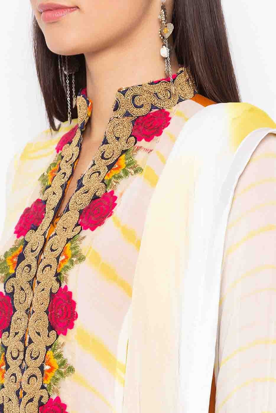 Off White Colour Plus Size Stitched Georgette Embroidery Palazzo Pant Suit BW1070199 B