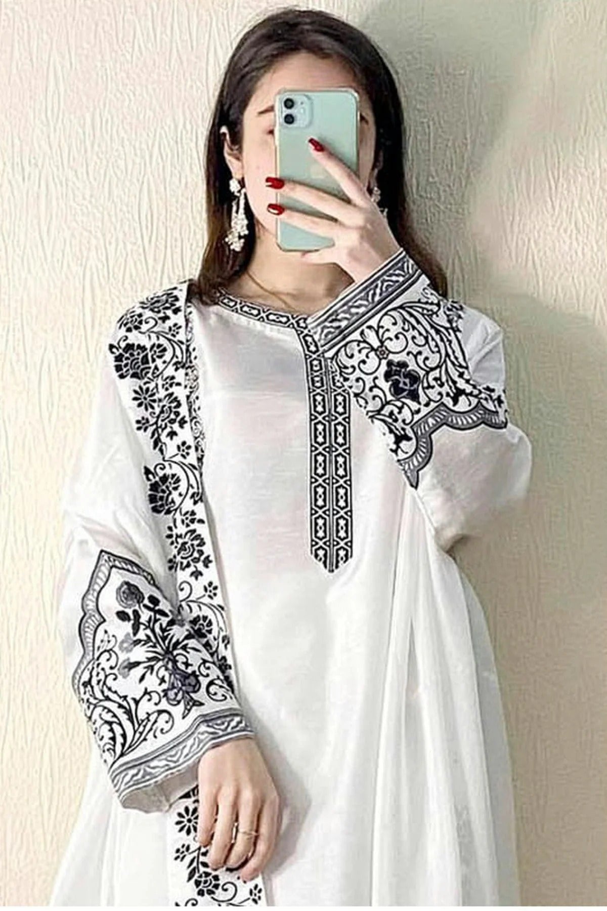 Off White Colour Semi Stitched Faux Georgette Pakistani Suit SM1140268 A