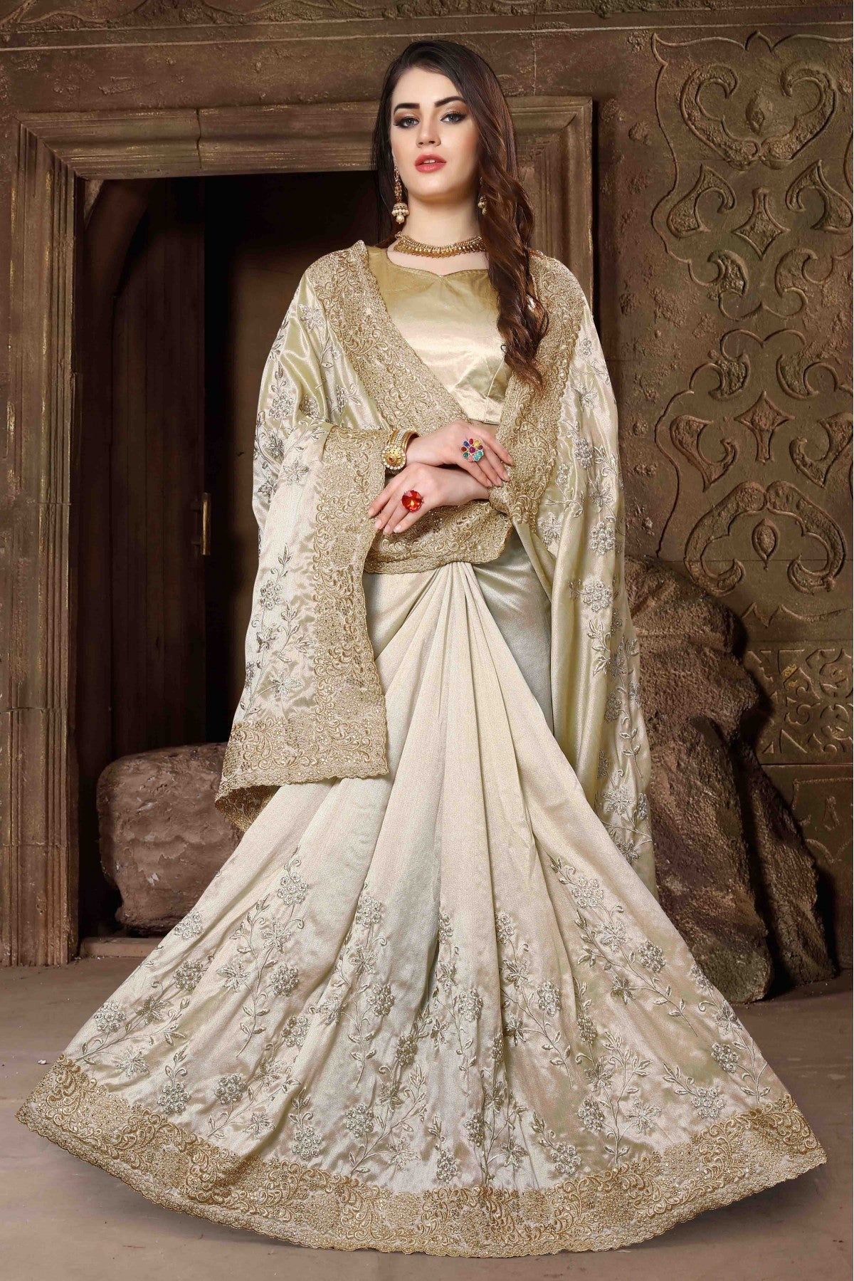 Off White Colour Silk Designer Saree SD1120442 A
