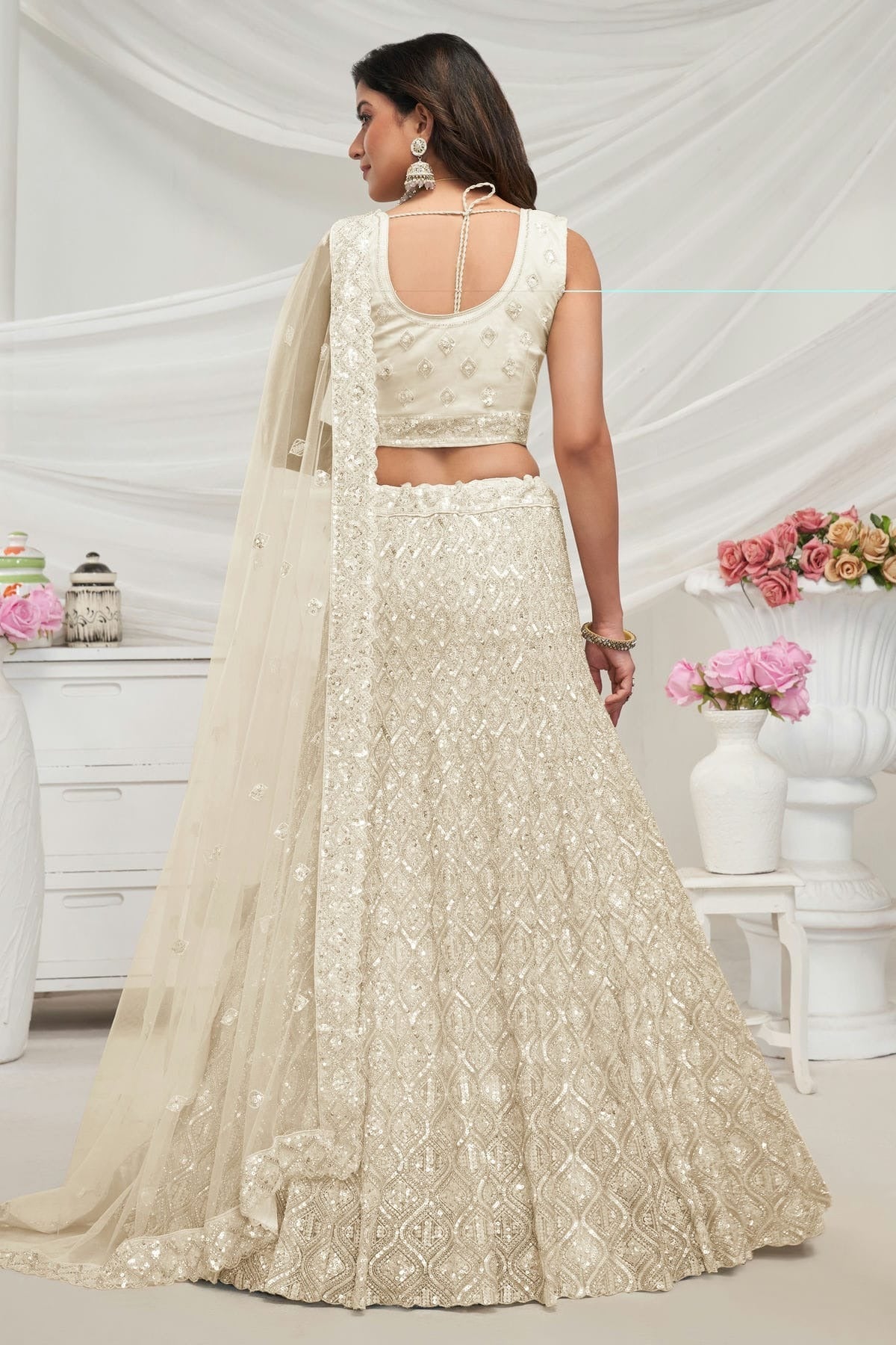 Off White Colour Soft Net Lehenga Choli LC1030020 B