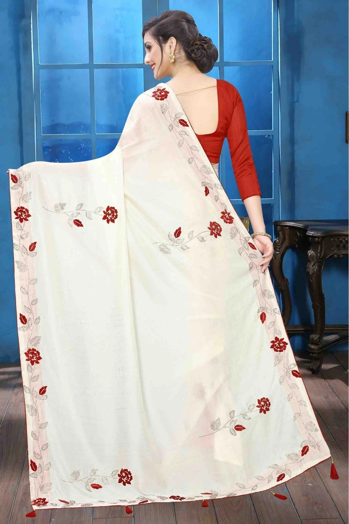 Off White Colour Vichitra Silk Designer Saree SD1120515 A