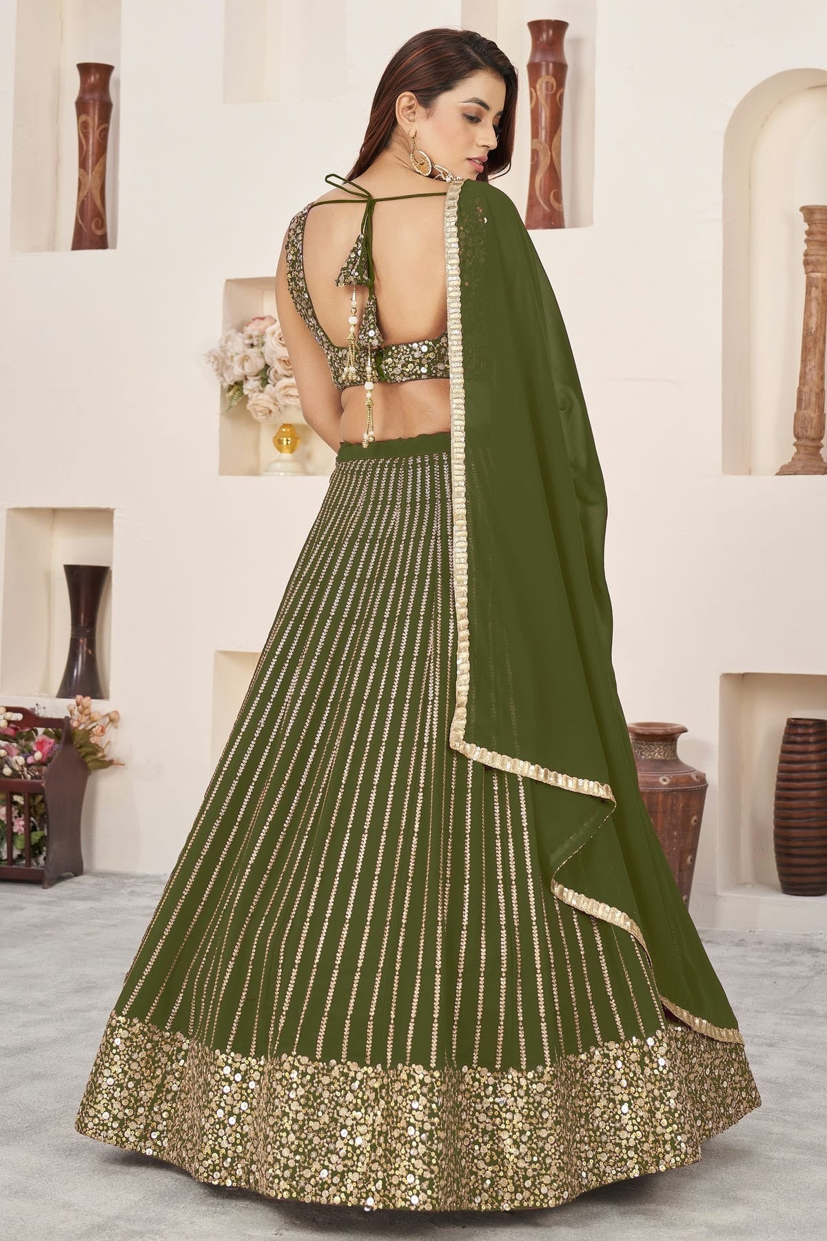 Olive Green Colour Georgette Lehenga Choli LC1010269 1