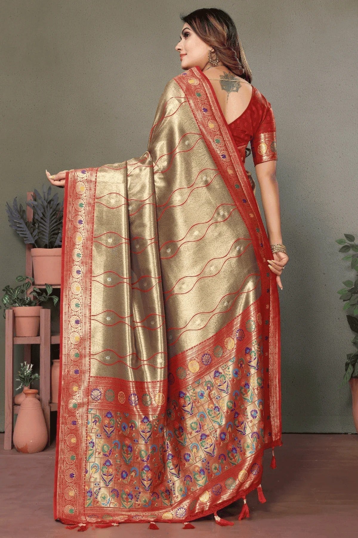 Olive Green Colour Woven Work Pure Banarasi Tissue Silk Traditional Saree SD1250318 B