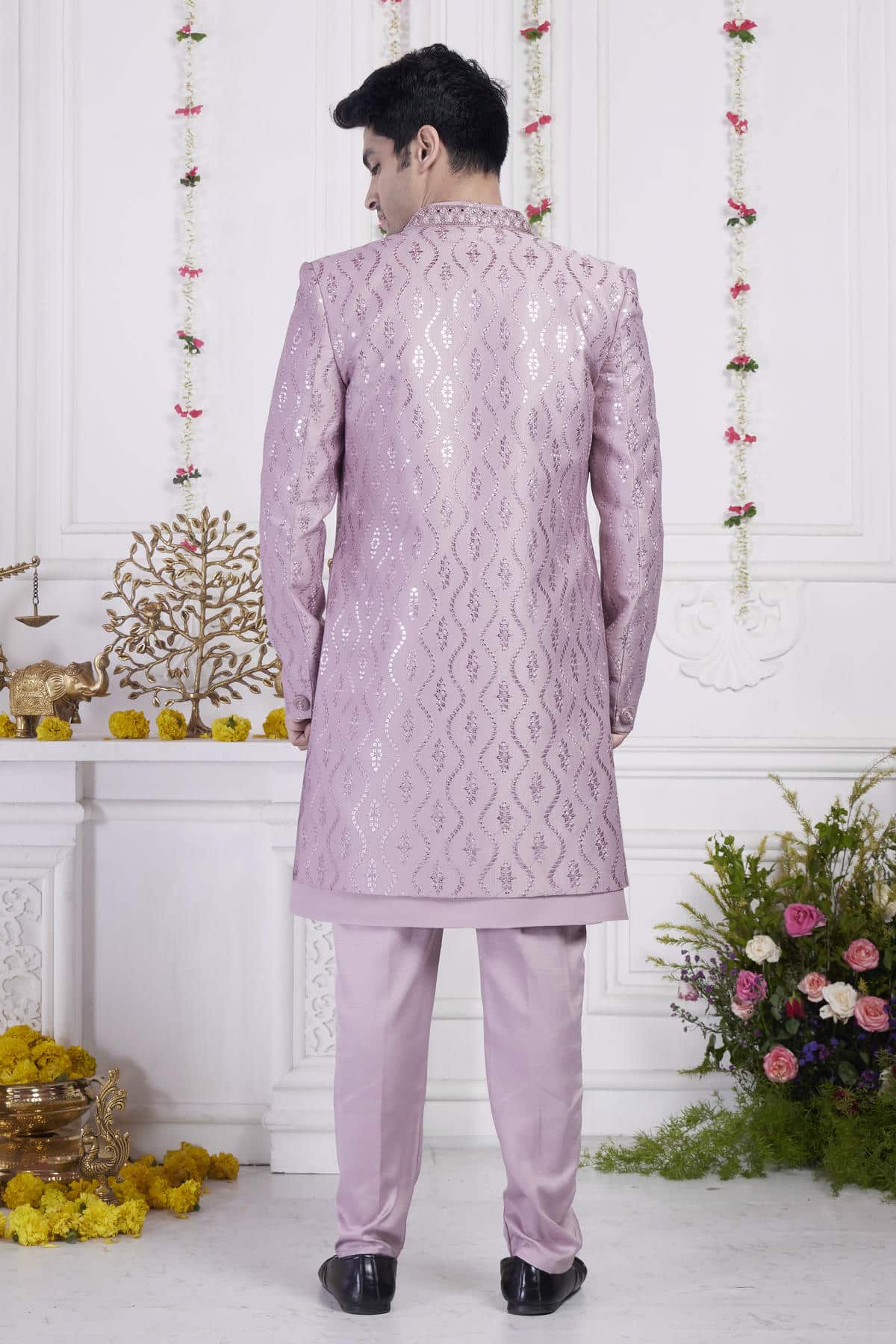 Onion Art Silk Embroidery Work 3 Pcs Jacket Set