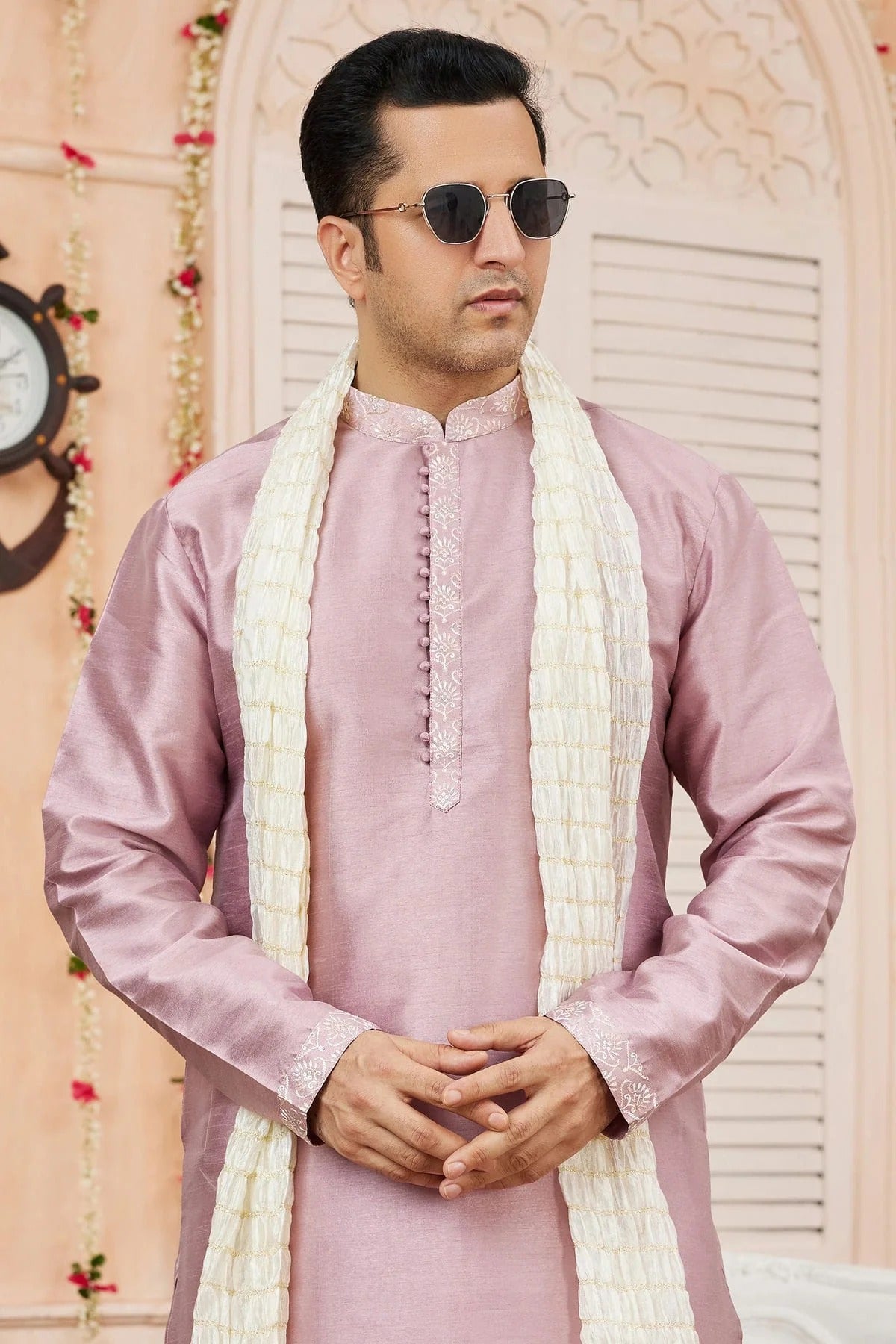 Onion Pink Colour Art Banarasi Silk Kurta Pajama With Stole KP1230251 B
