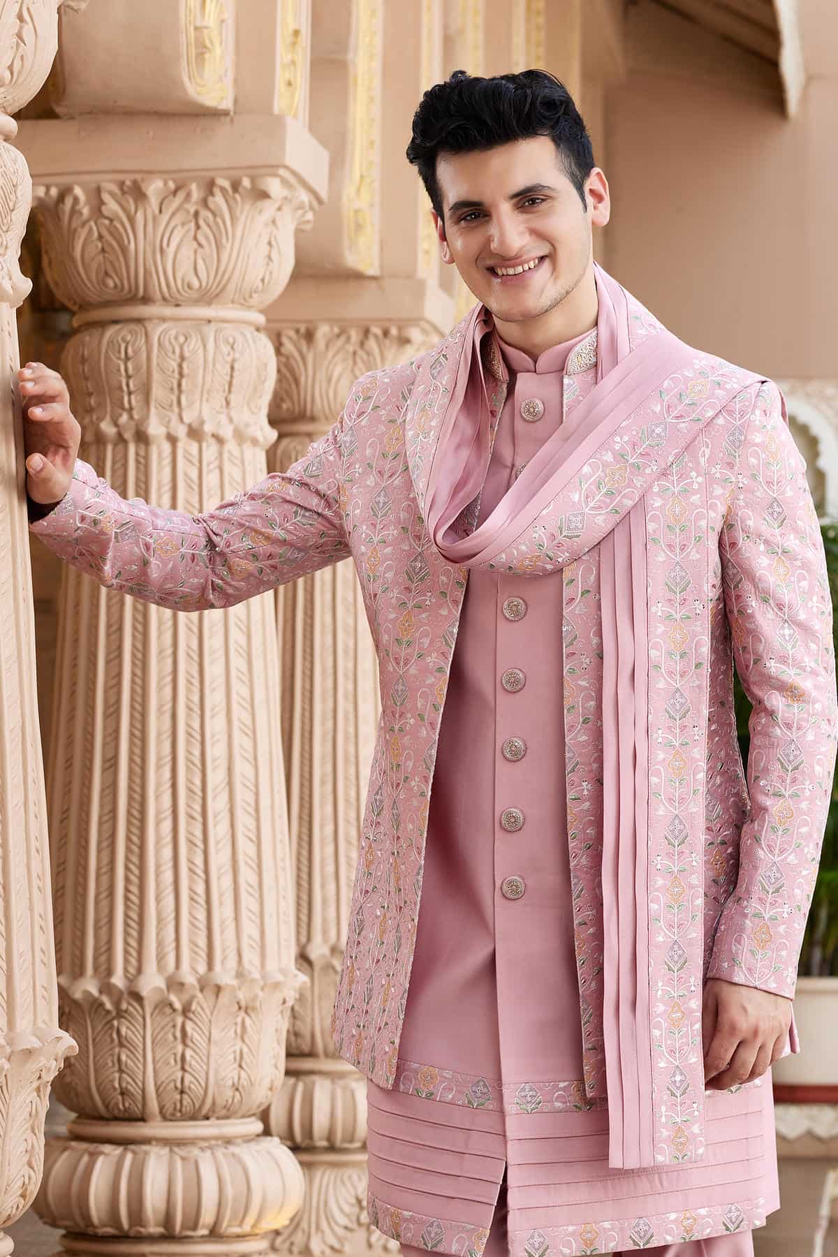 Onion Pink Colour Art Silk Embroidery Work 3 Pcs Indo Western