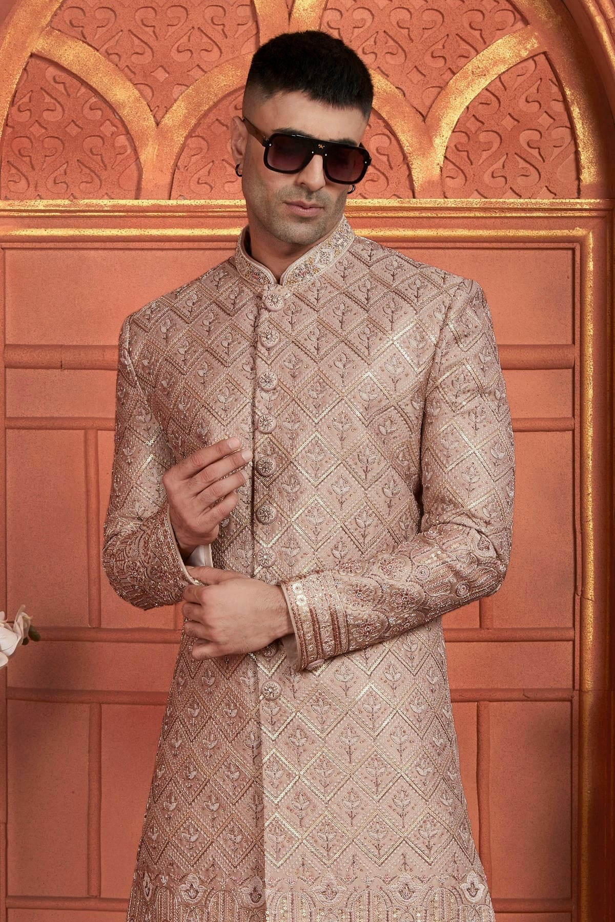 Onion Pink Colour Art Silk Sherwani With Churidar Pant SH1230053 B