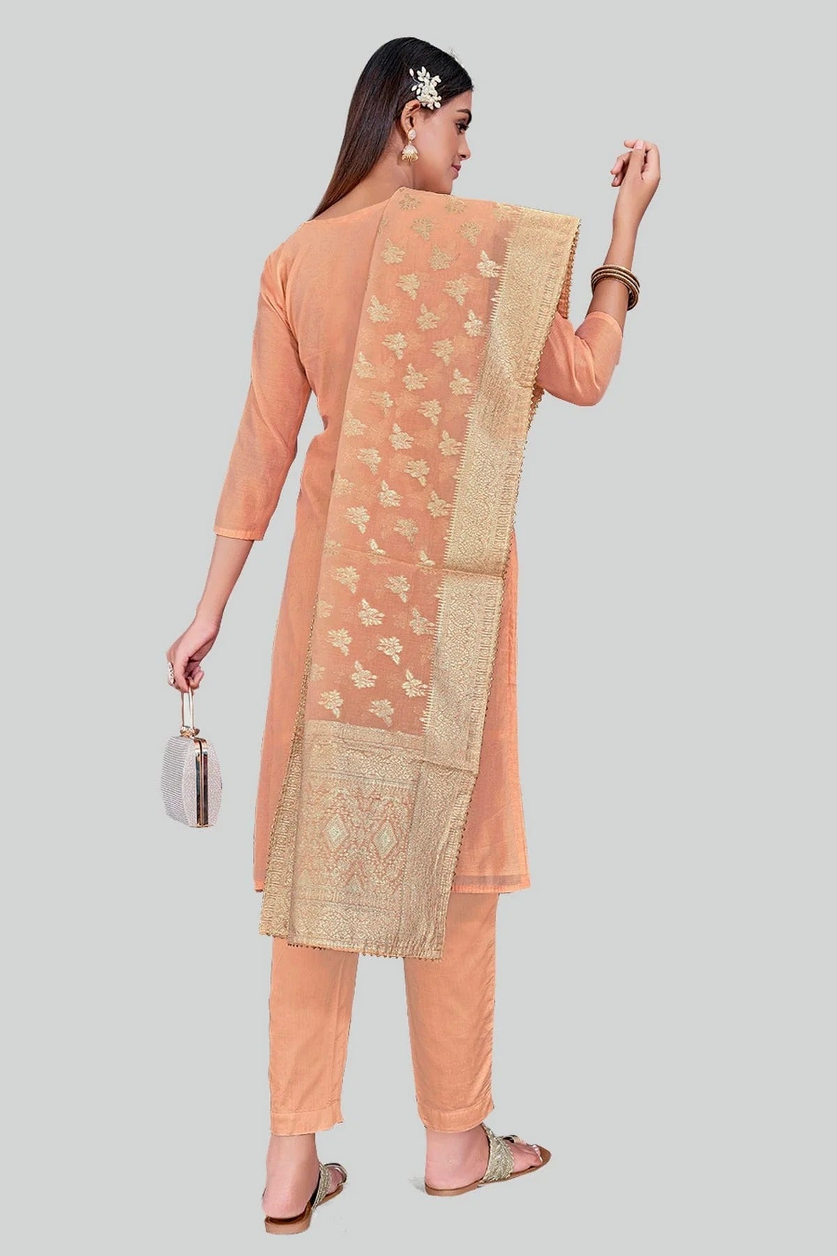 Orange Colour Chanderi Silk Pant Style Suit SM1110602 A