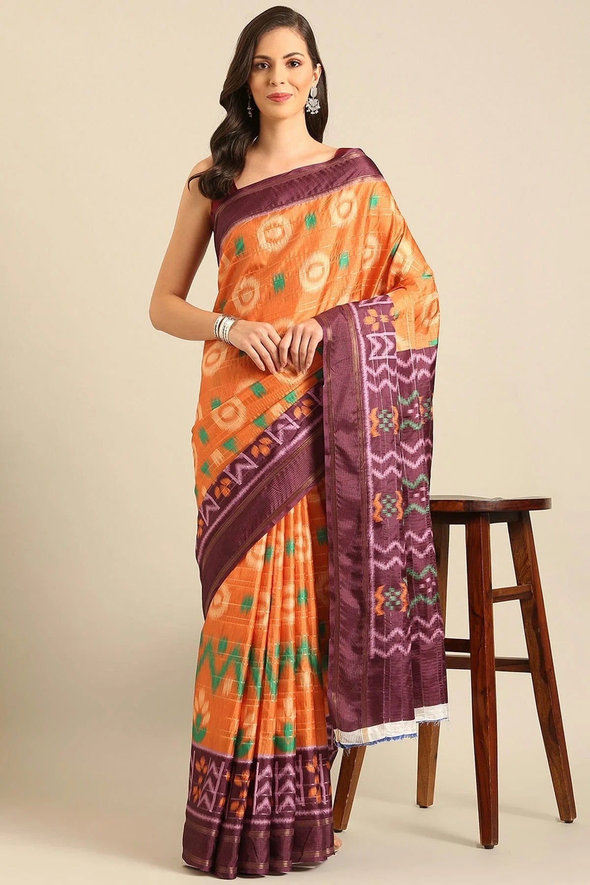 Orange Colour Cotton Manipuri Patola Handloom Saree SD1102462