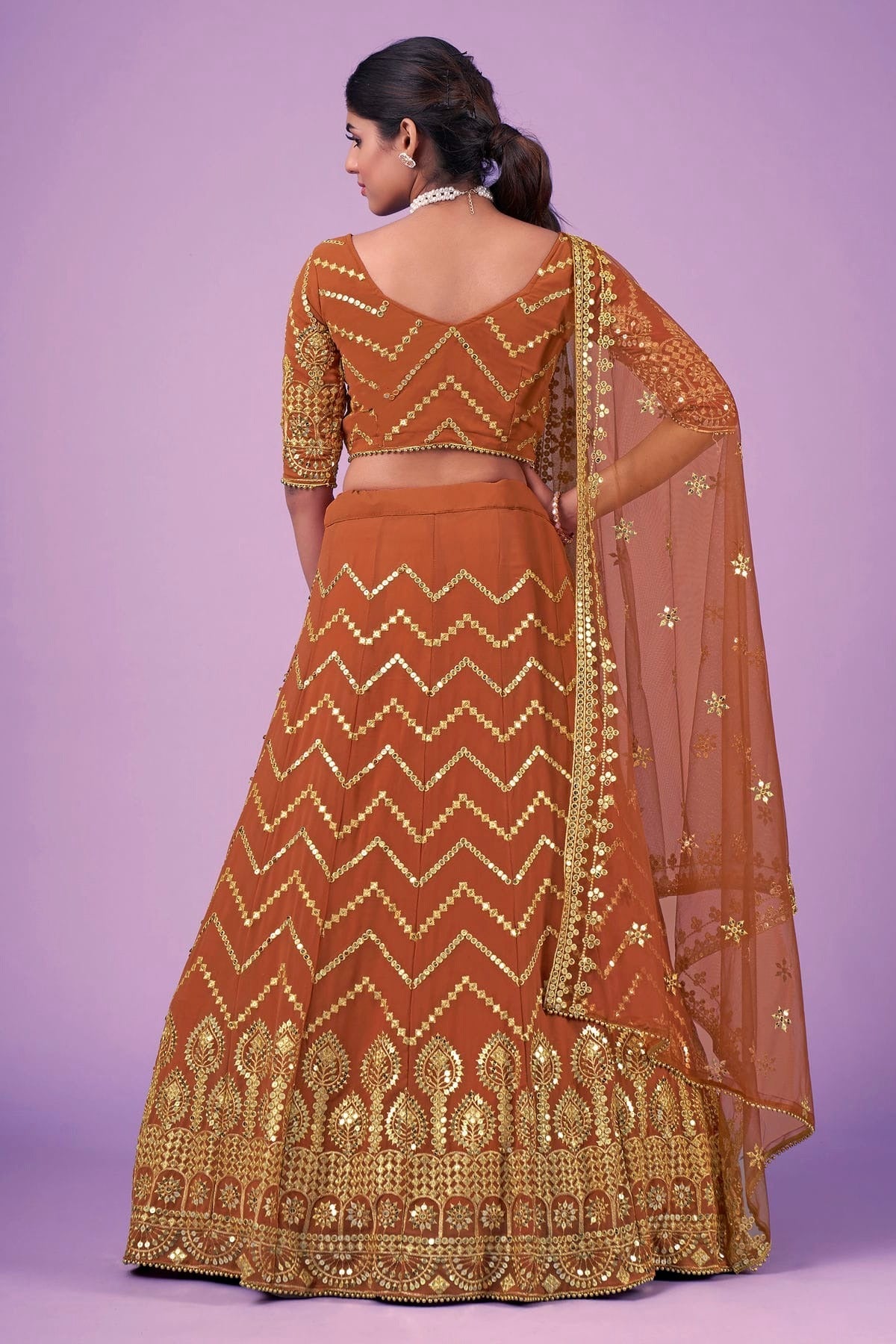 Orange Colour Embroidery Georgette Lehenga Choli LD1080667 A