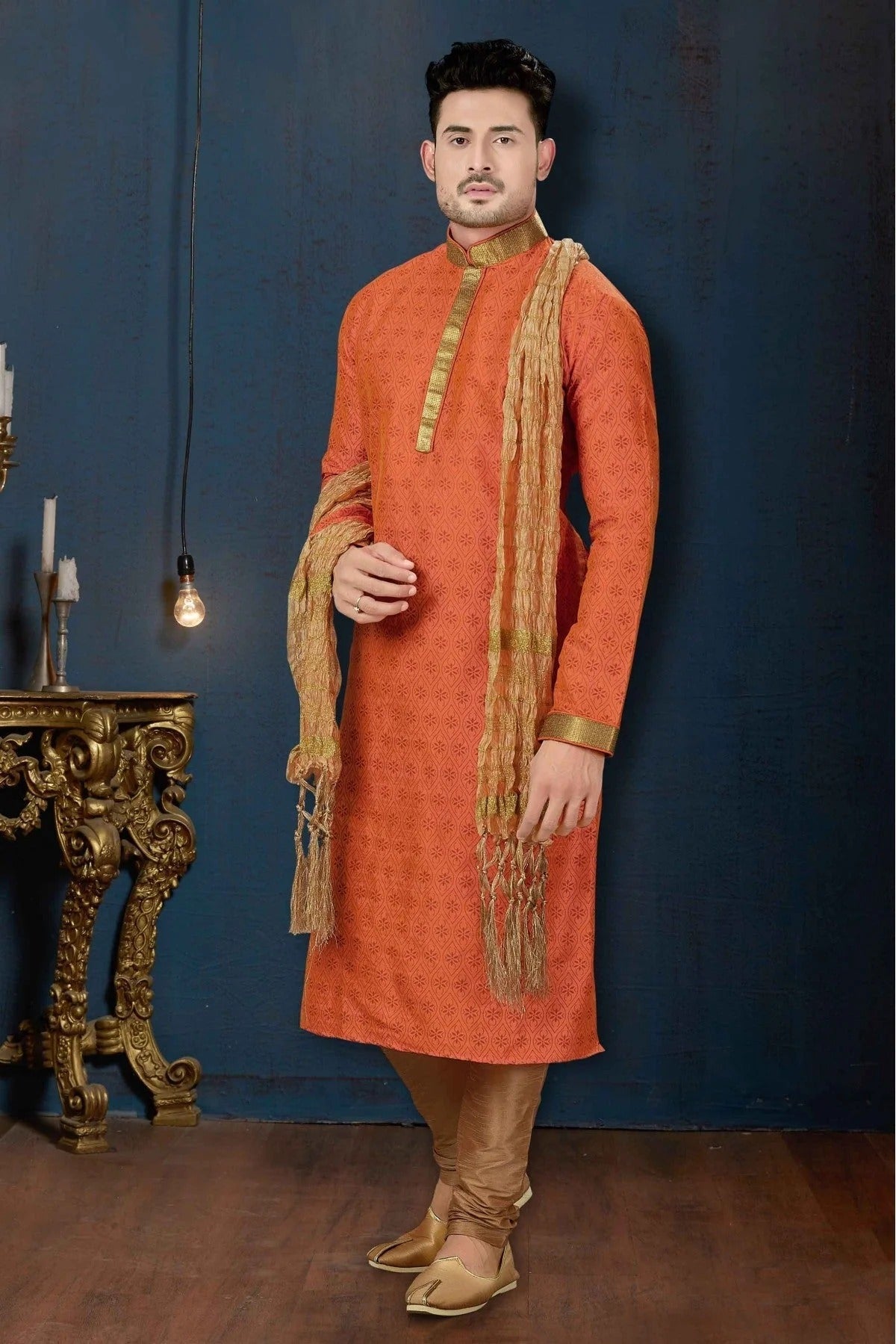 Orange Colour Kurta Pajama In Dupioni Fabric KP1040071