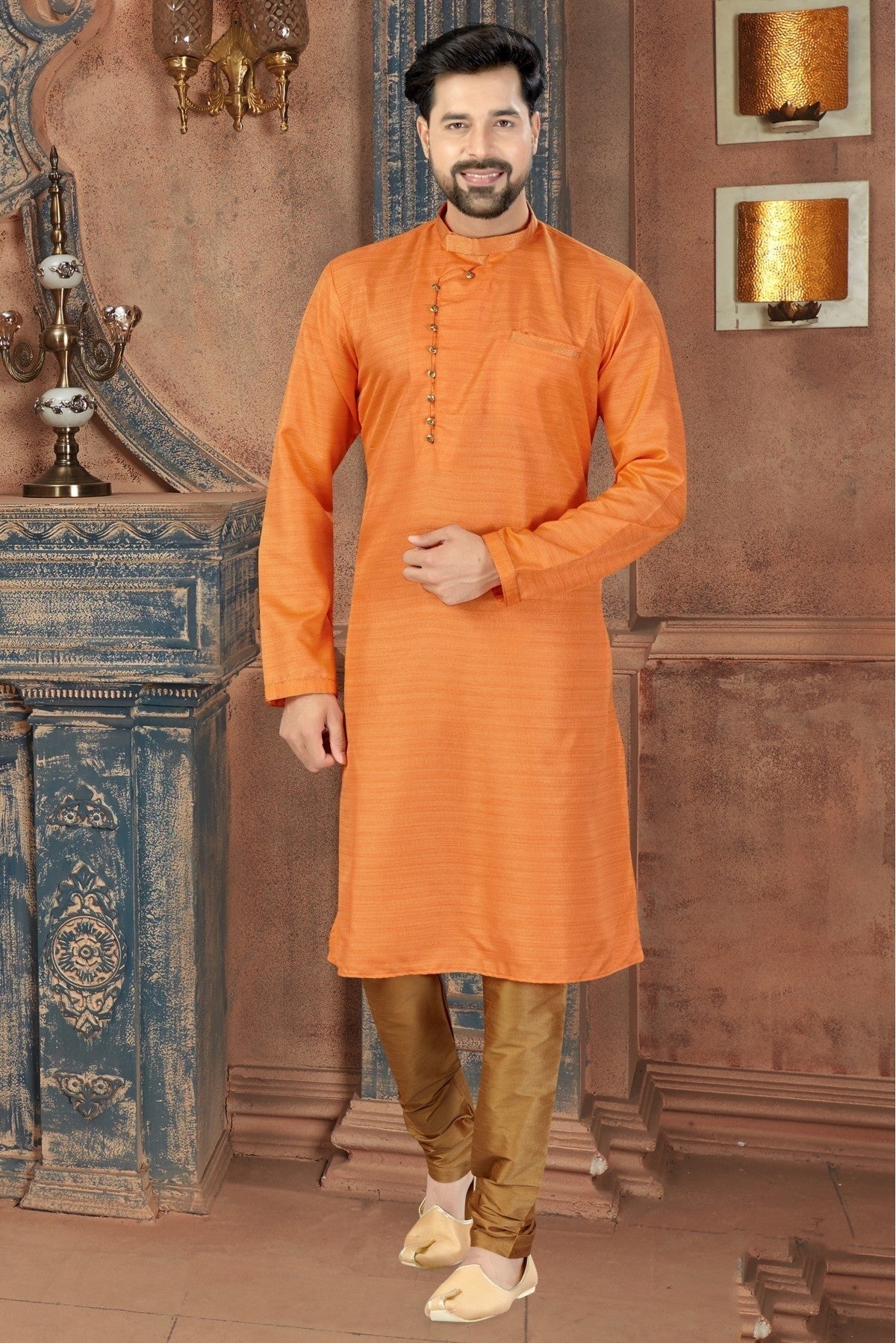 Orange Colour Kurta Pajama In Silk Fabric KP1040085