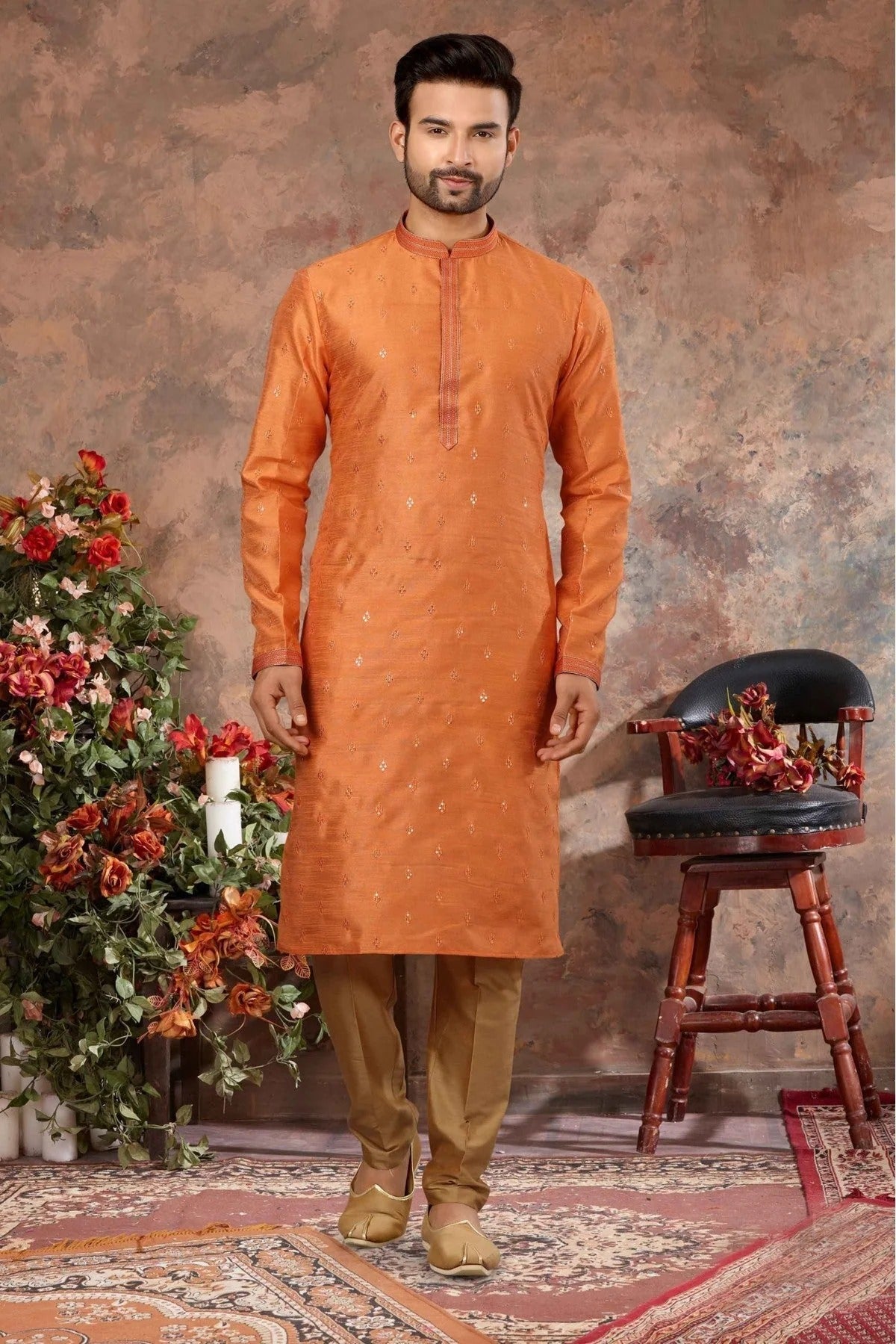Orange Colour Kurta Pajama In Silk Fabric KP1040125
