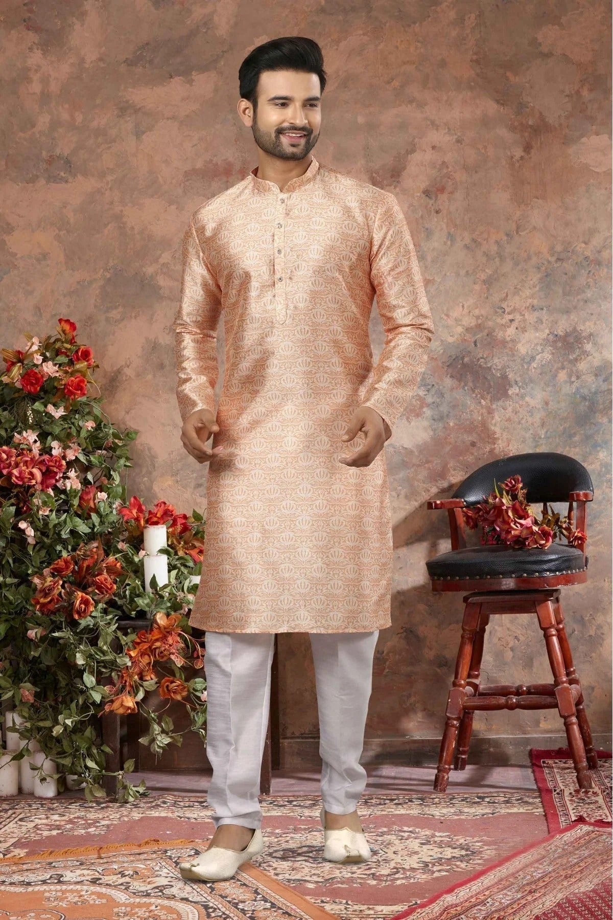 Orange Colour Kurta Pajama In Silk Fabric KP1040159