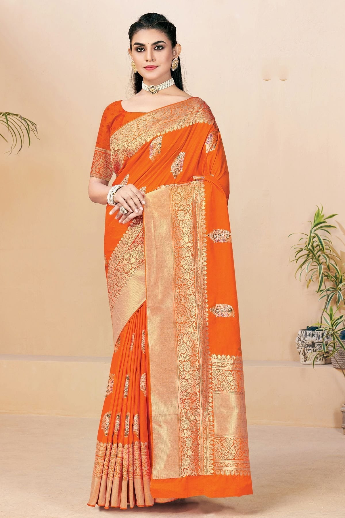 Orange Colour Woven Work Banarasi Silk Saree SD1101279