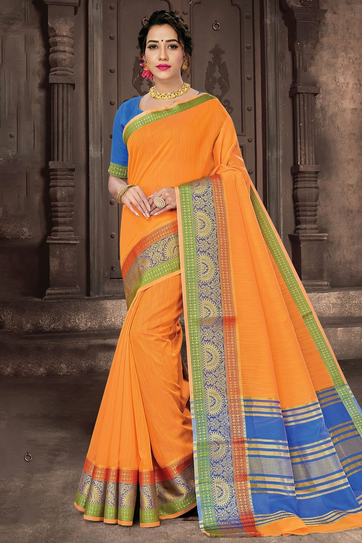 Orange Colour Woven Work Cotton Handloom Saree SD1101266