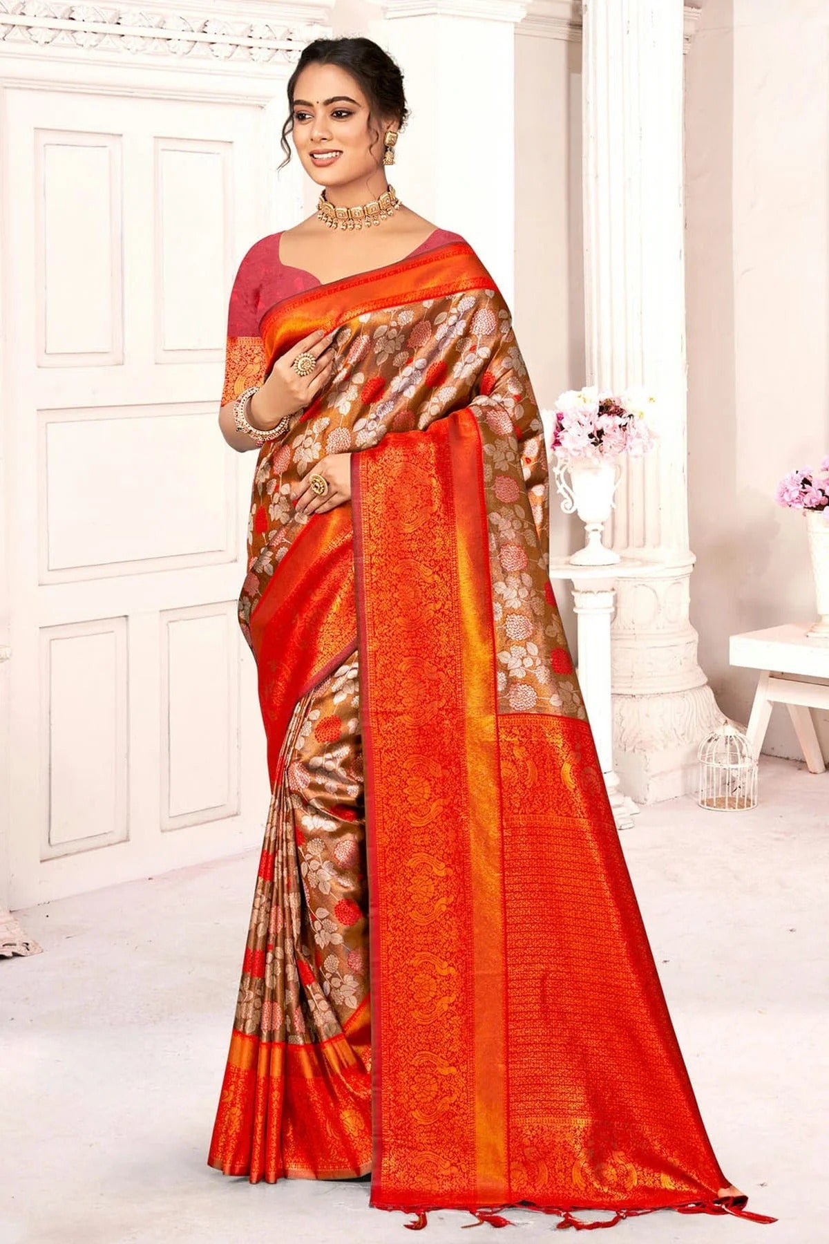 Orange Colour Woven Work Kanjivaram Silk Saree SD1102055