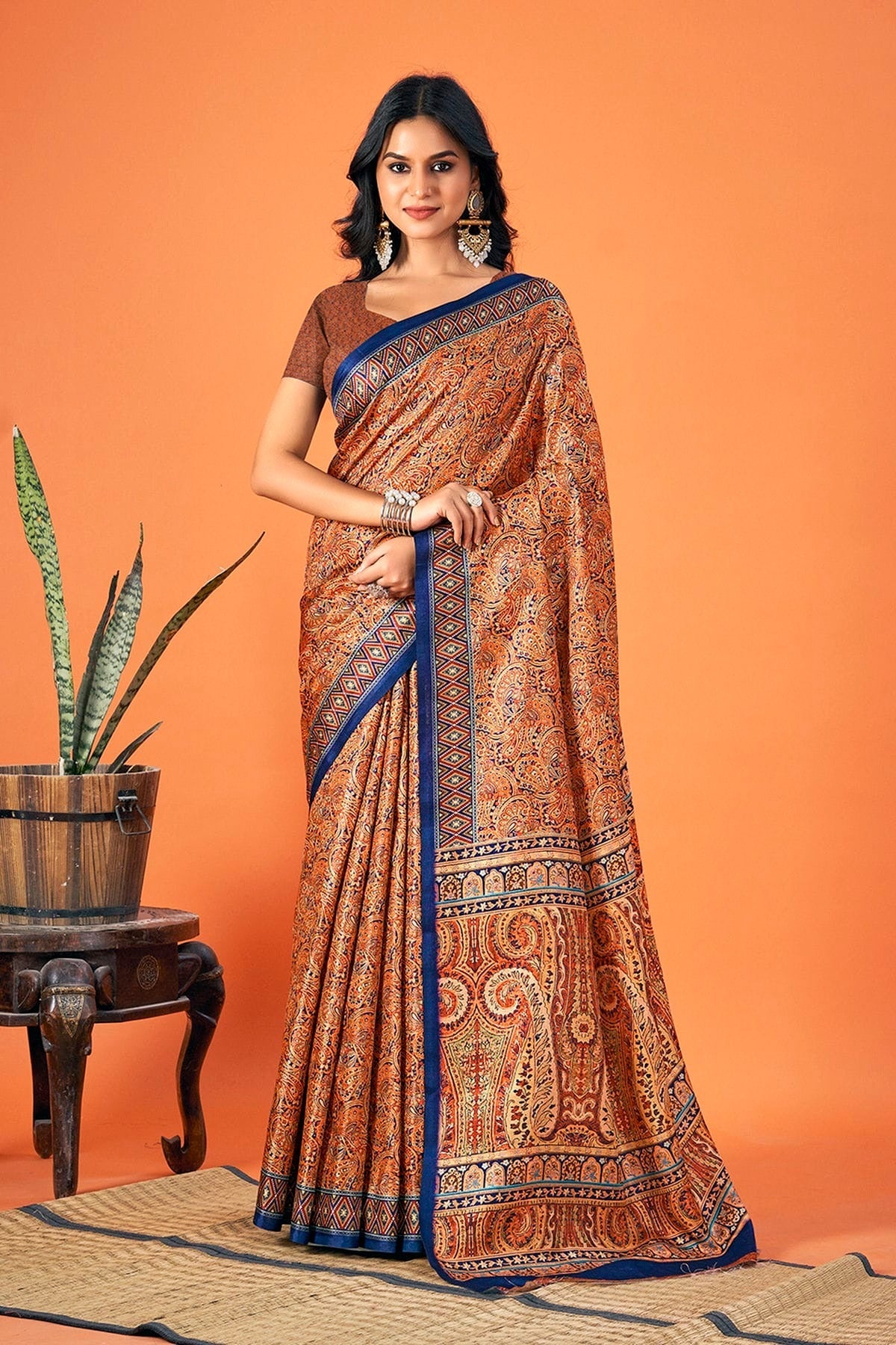 Orange Colour Woven Work Pashmina Saree SD1102118