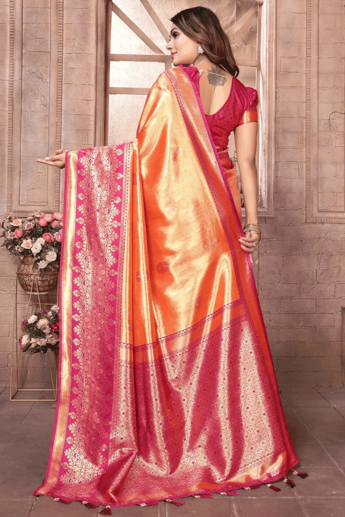 Orange Colour Woven Work Pure Banarasi Tissue Silk Traditional Saree SD1250287 B