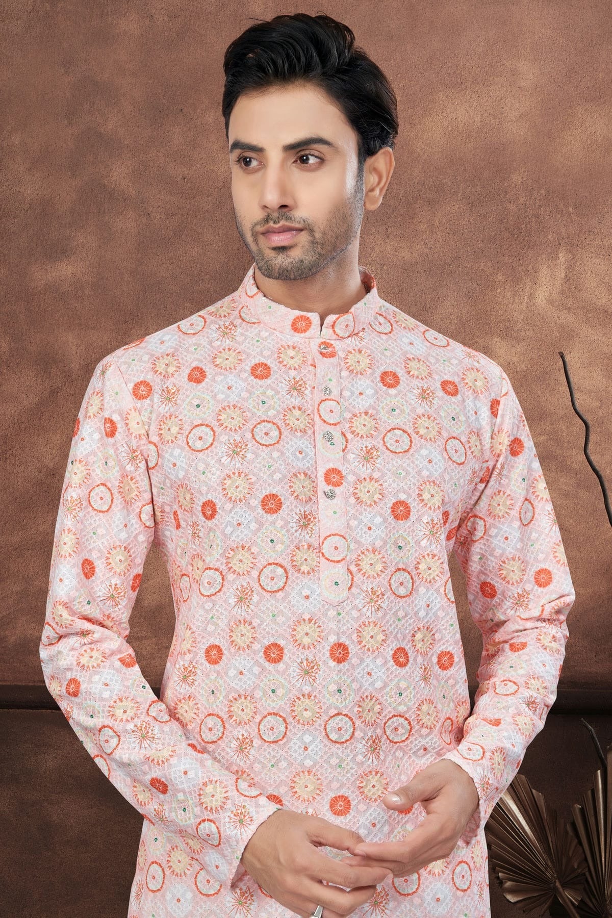 Orange and Cream Soft Rayon Kurta Pajama KP1040681 A