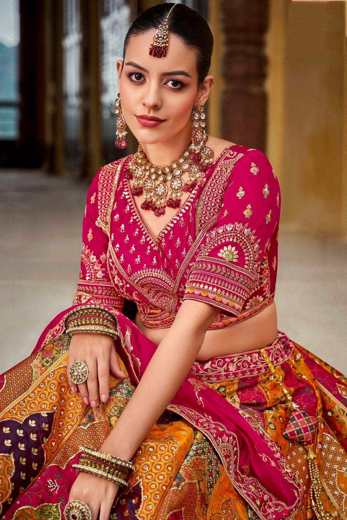 Orange and Pink Colour Banarasi Silk Bridal Lehenga Choli LC1290101 B