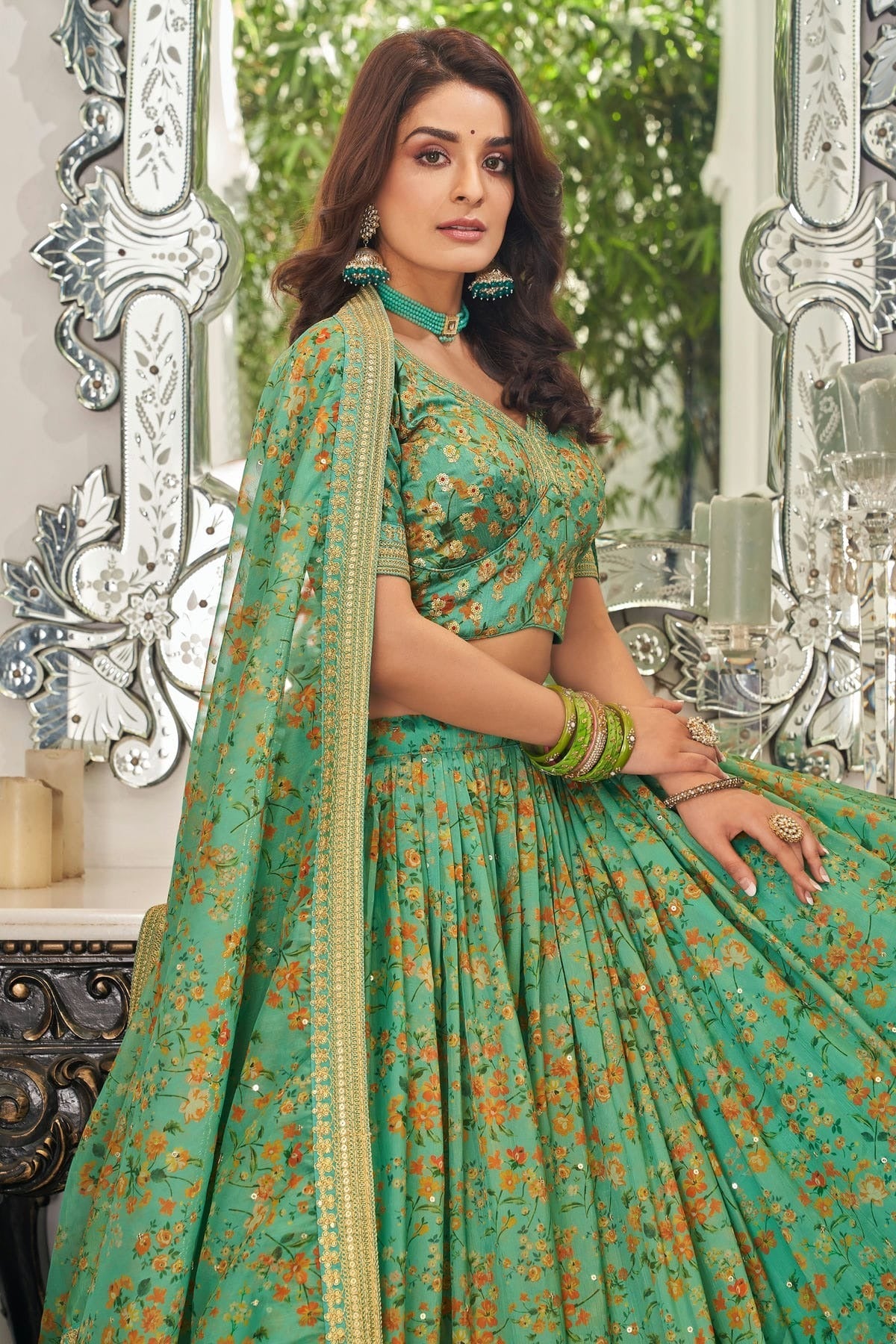 Organza Embroidery A Line Lehenga Choli LC1010170 A