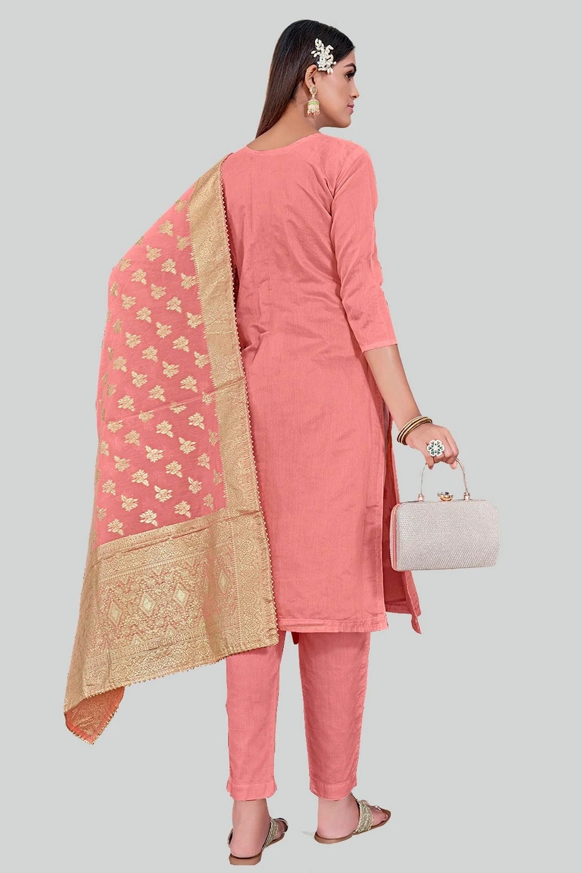 Peach Colour Chanderi Silk Pant Style Suit SM1110599 A