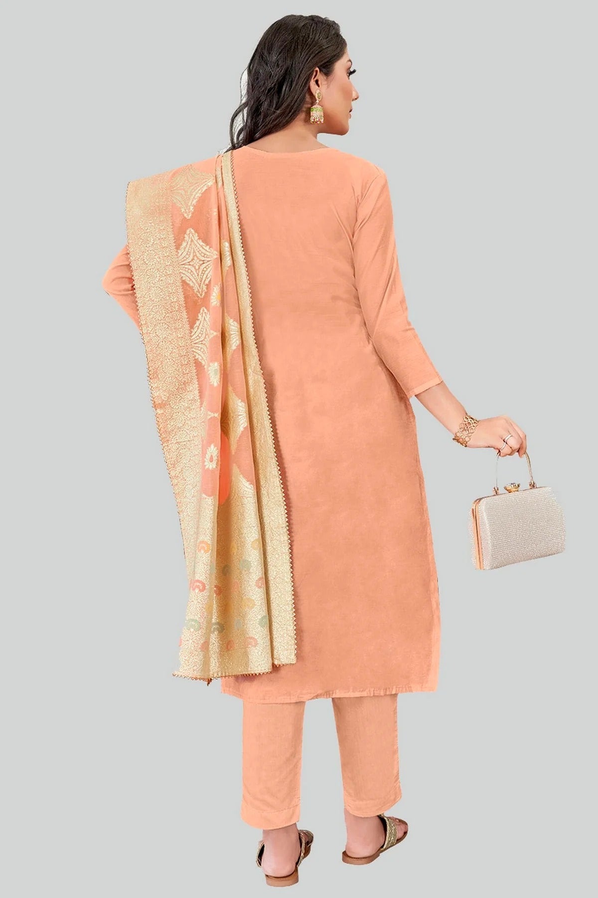 Peach Colour Chanderi Silk Pant Style Suit SM1110619 A