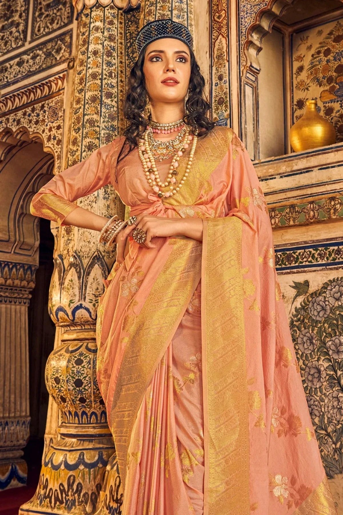 Peach Colour Chinon Georgette Woven Work Saree SD1290085 A