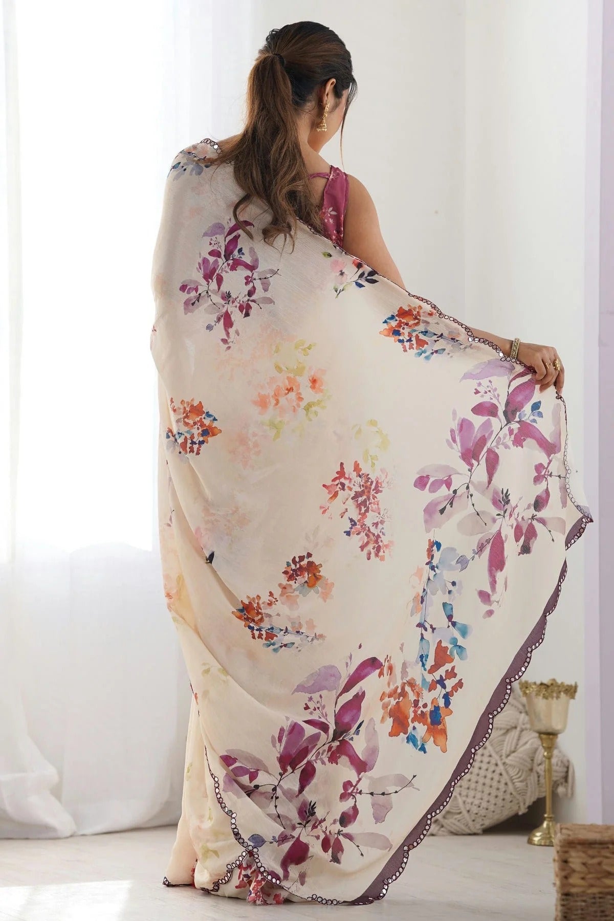 Peach Colour Chinon Printed Saree SD1112082 A