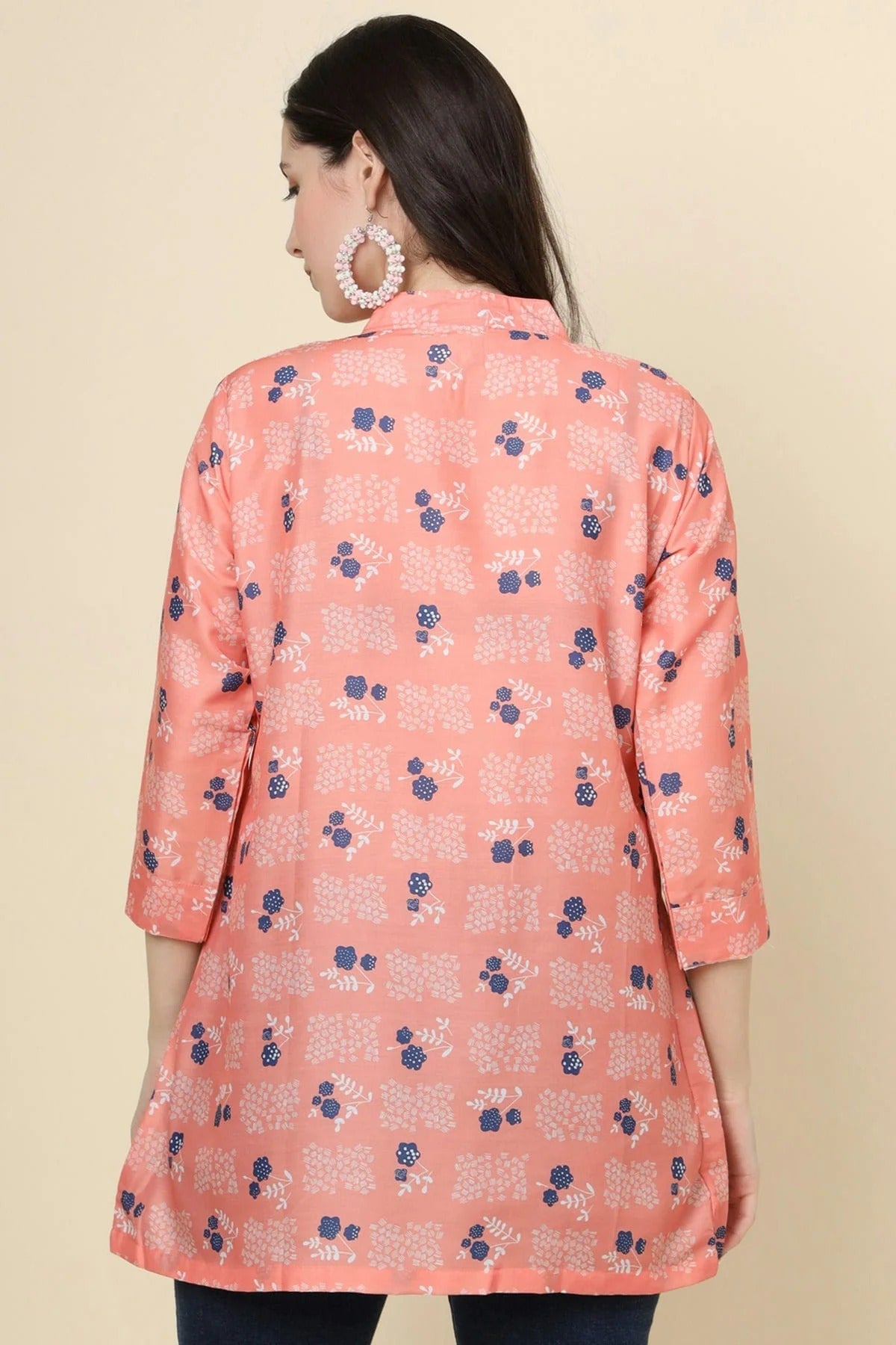 Peach Colour Cotton Printed Work Readymade Top TP1110785 A